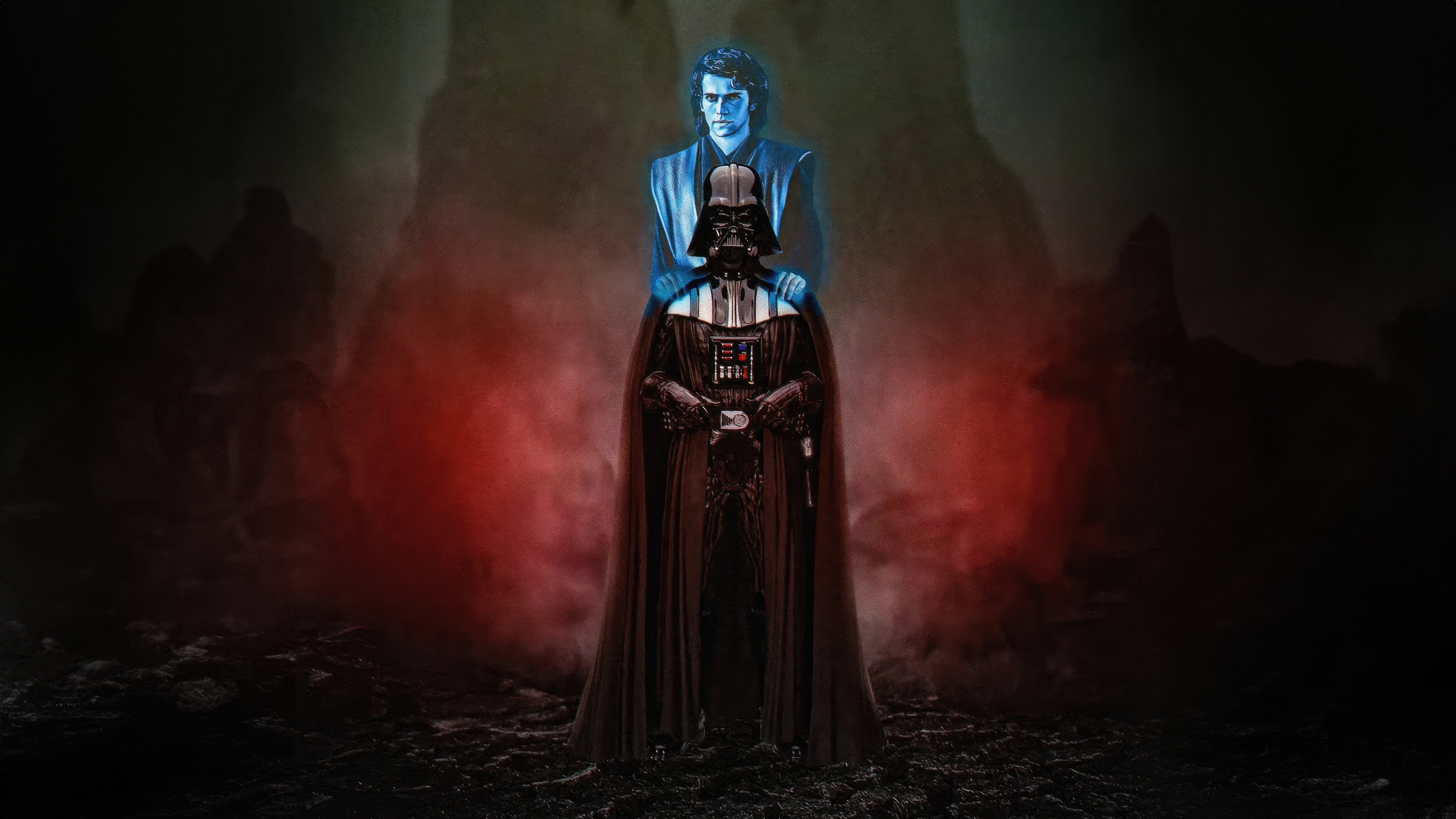 Anakin Skywalker's Force Ghost over Darth Vader HD Wallpaper