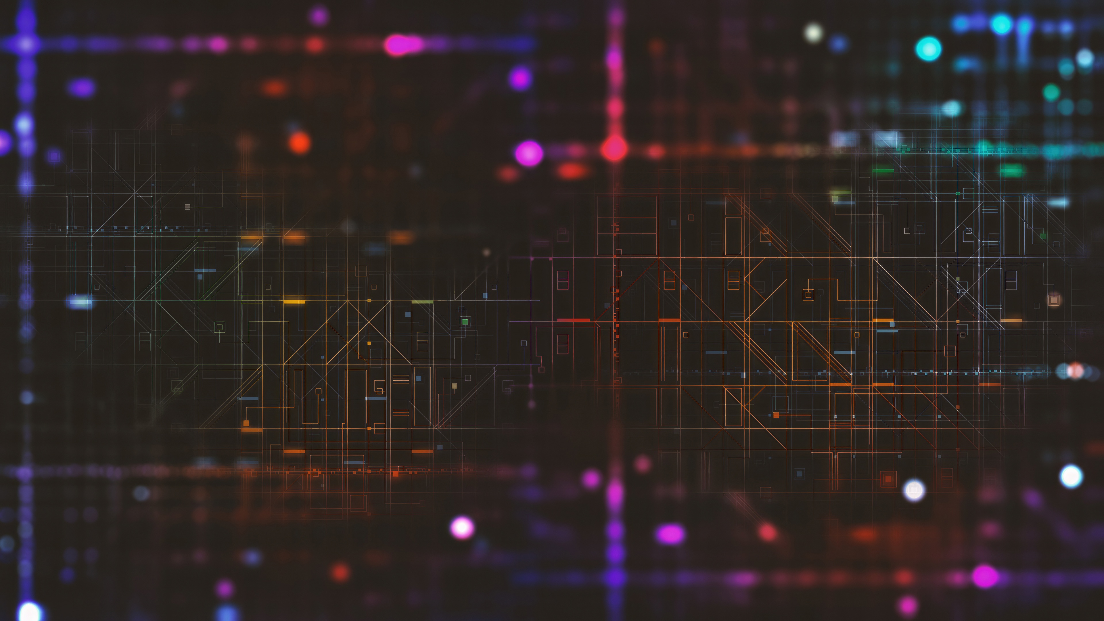 Abstract Geometric Digital Environment with Bokeh Lights HD Wallpaper