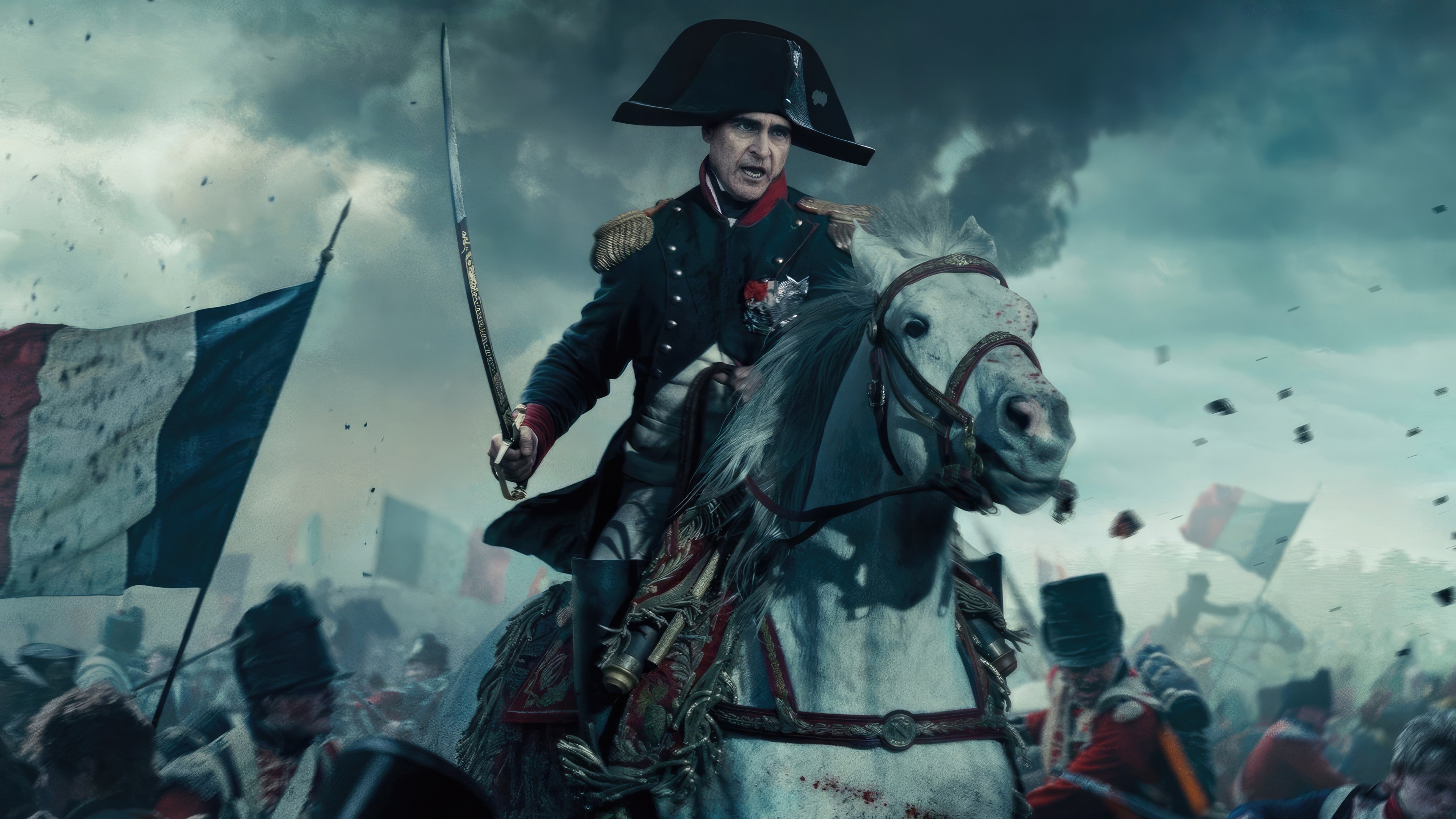 Napoleon on horseback in battle HD Wallpaper