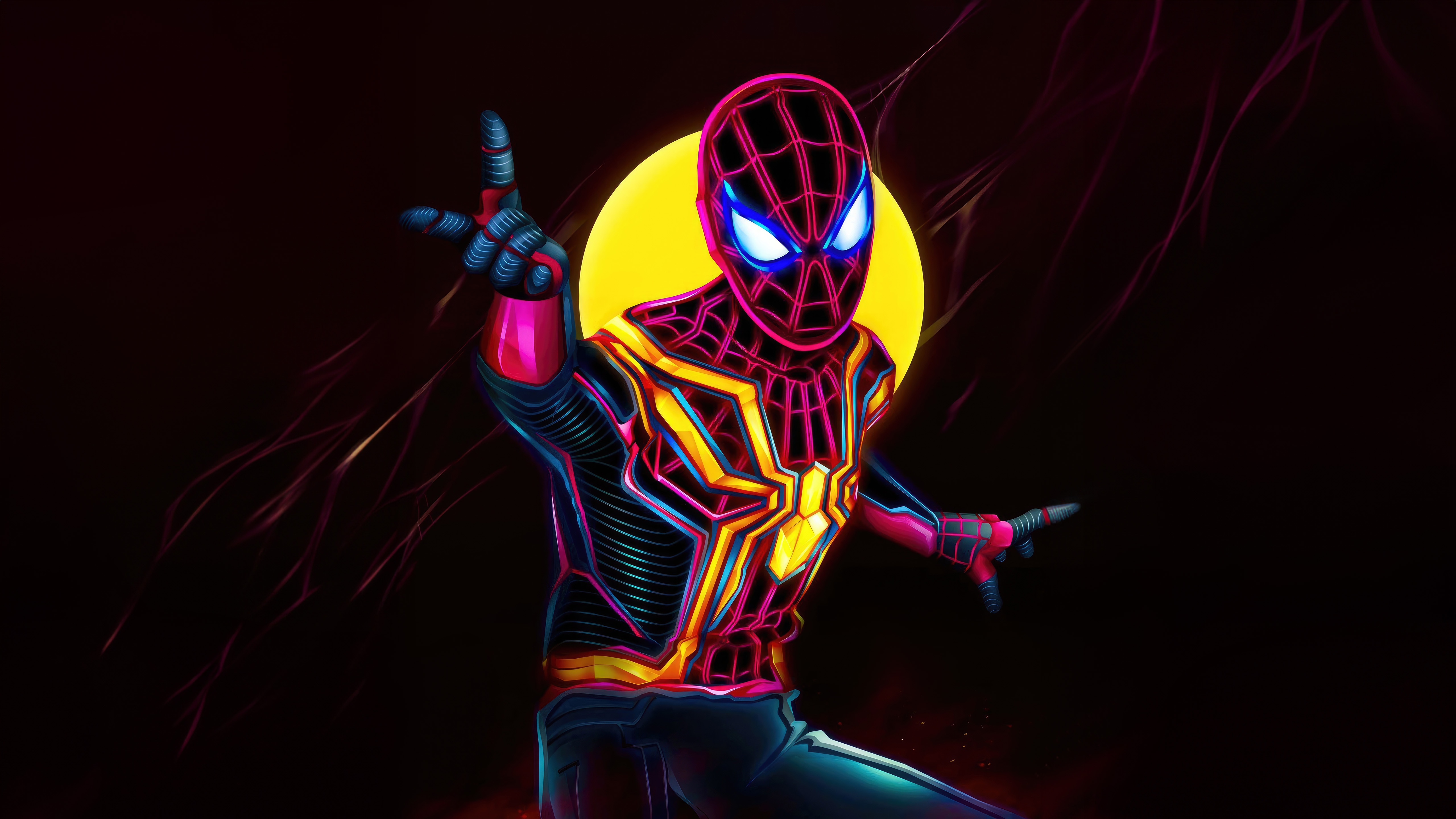 Miles Morales Spider-Man with Neon Suit HD Wallpaper