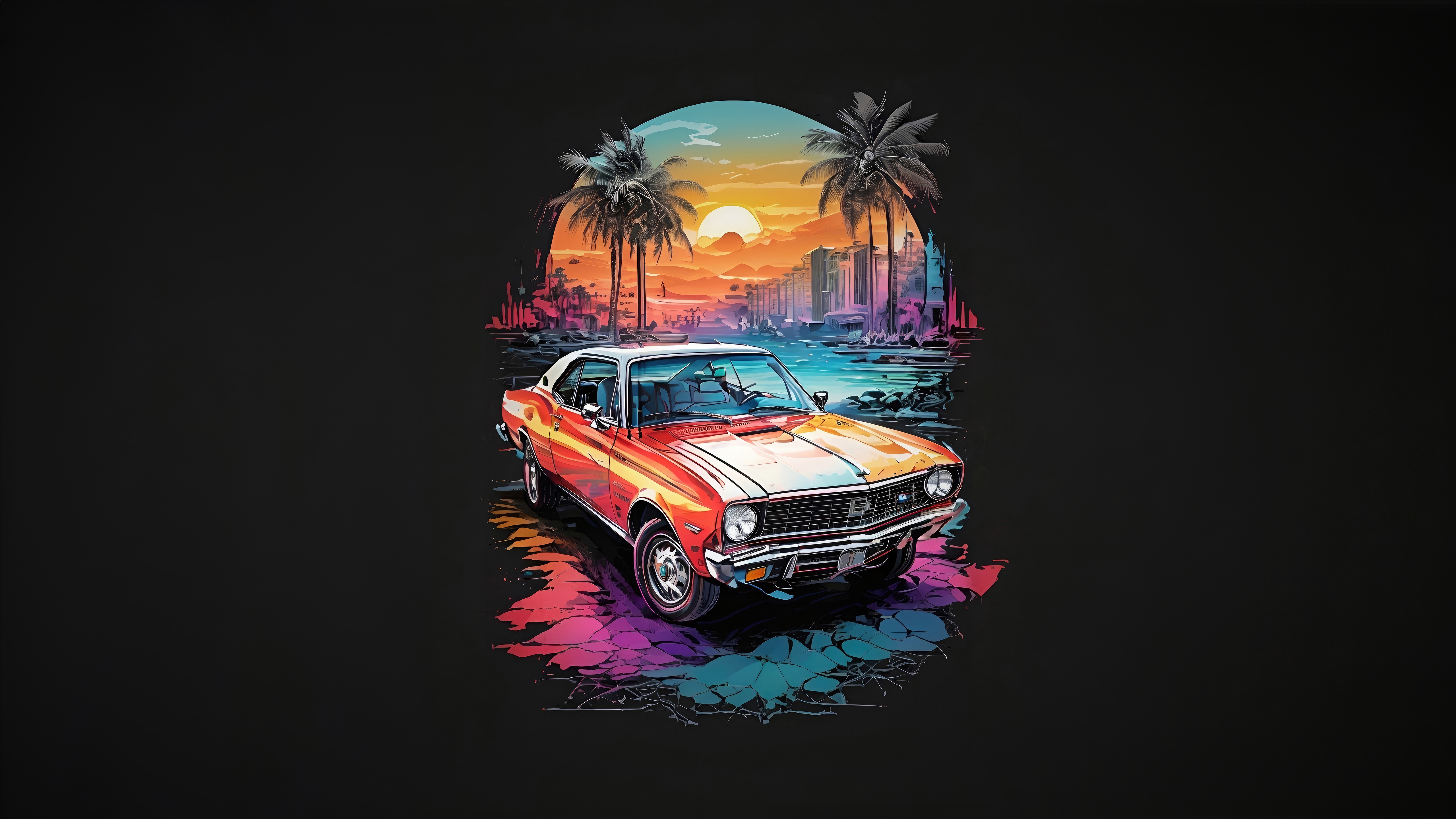 Classic Car with Miami Vibes Sunset HD Wallpaper
