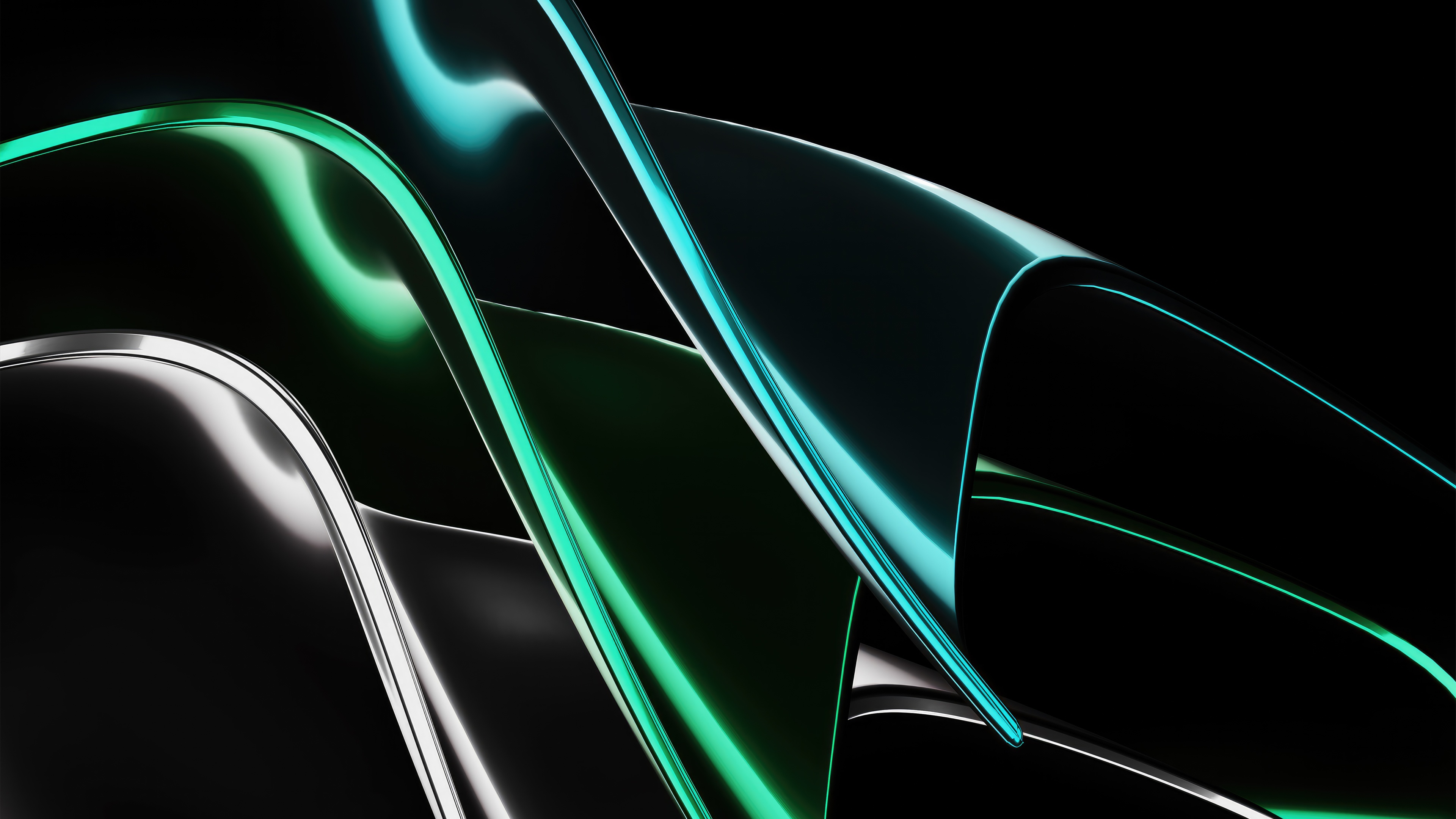 Abstract Metallic Pipes with Green and Blue Glow HD Wallpaper