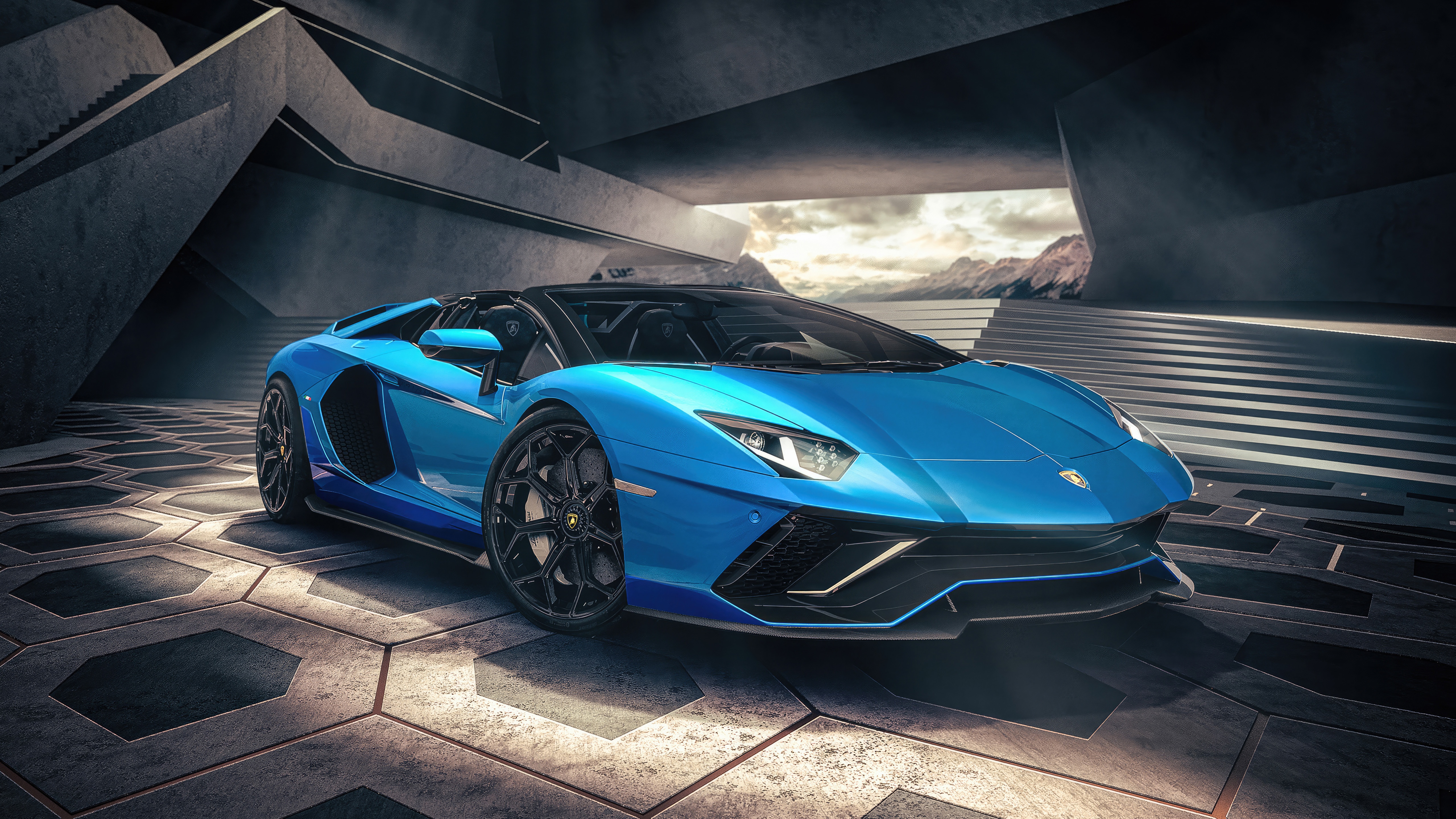 Blue Lamborghini Aventador Ultimae Convertible HD Wallpaper