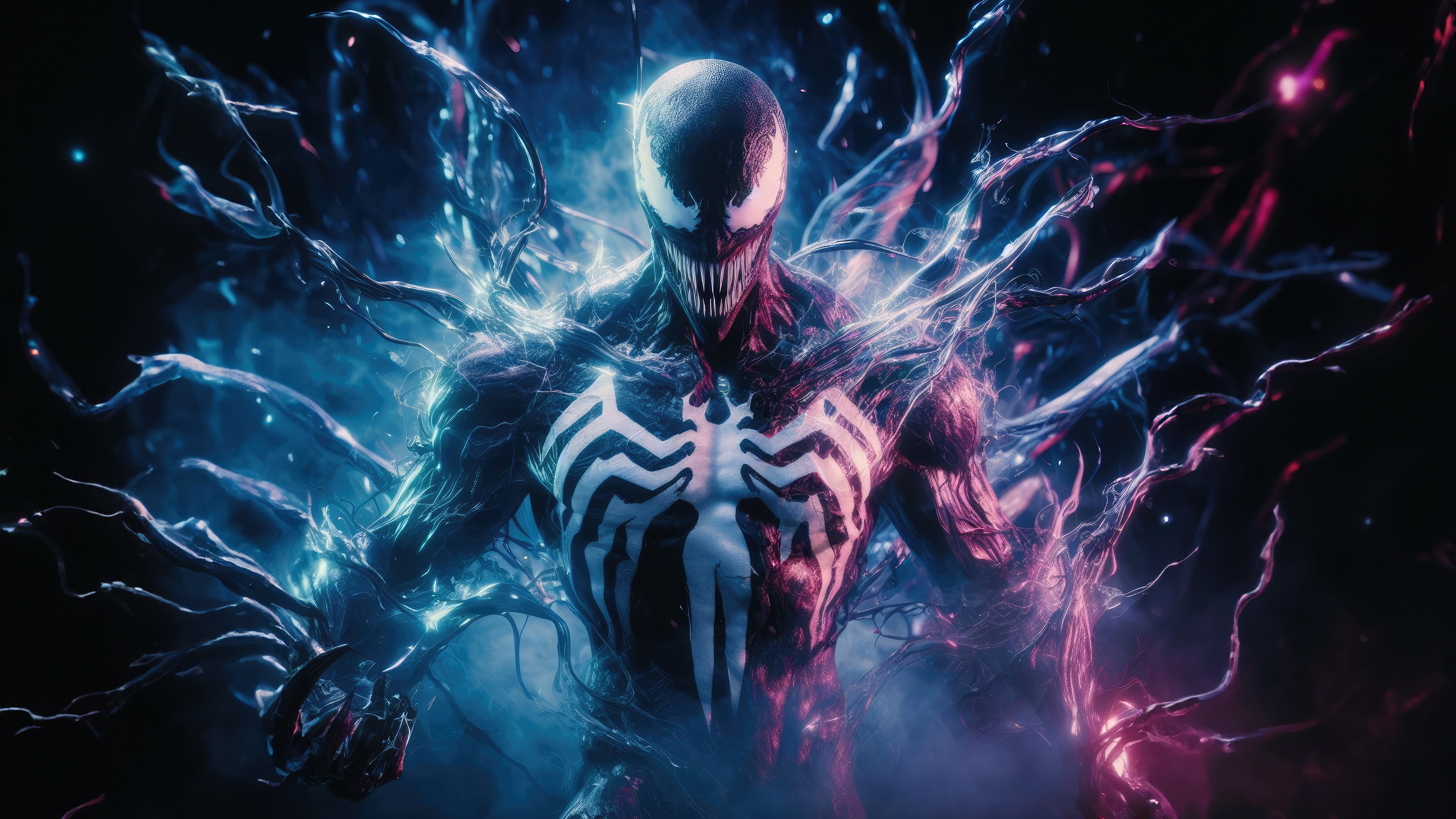 Venom and Carnage in a Web of Energy HD Wallpaper
