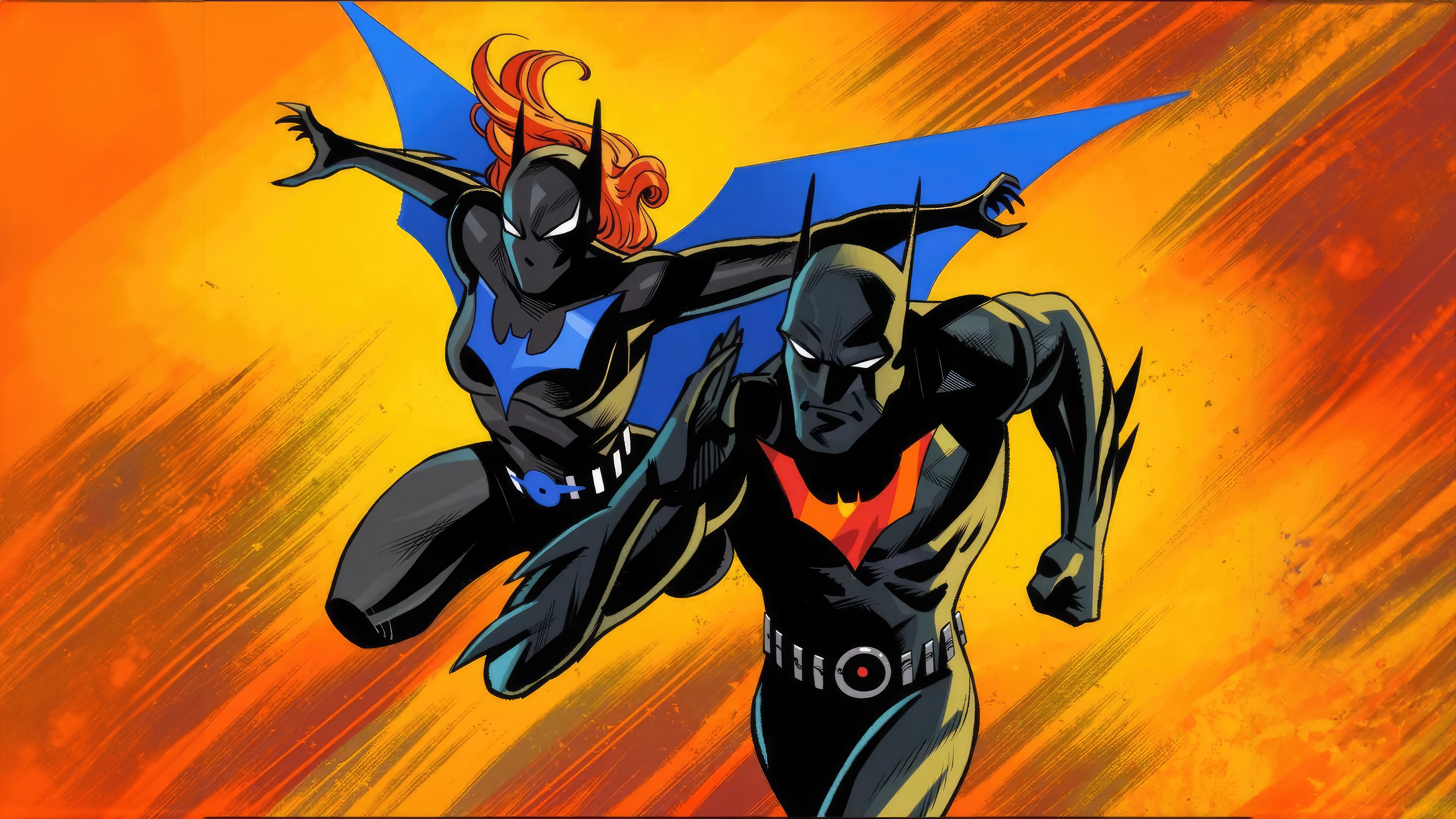 Batman Beyond and Batgirl in action HD Wallpaper