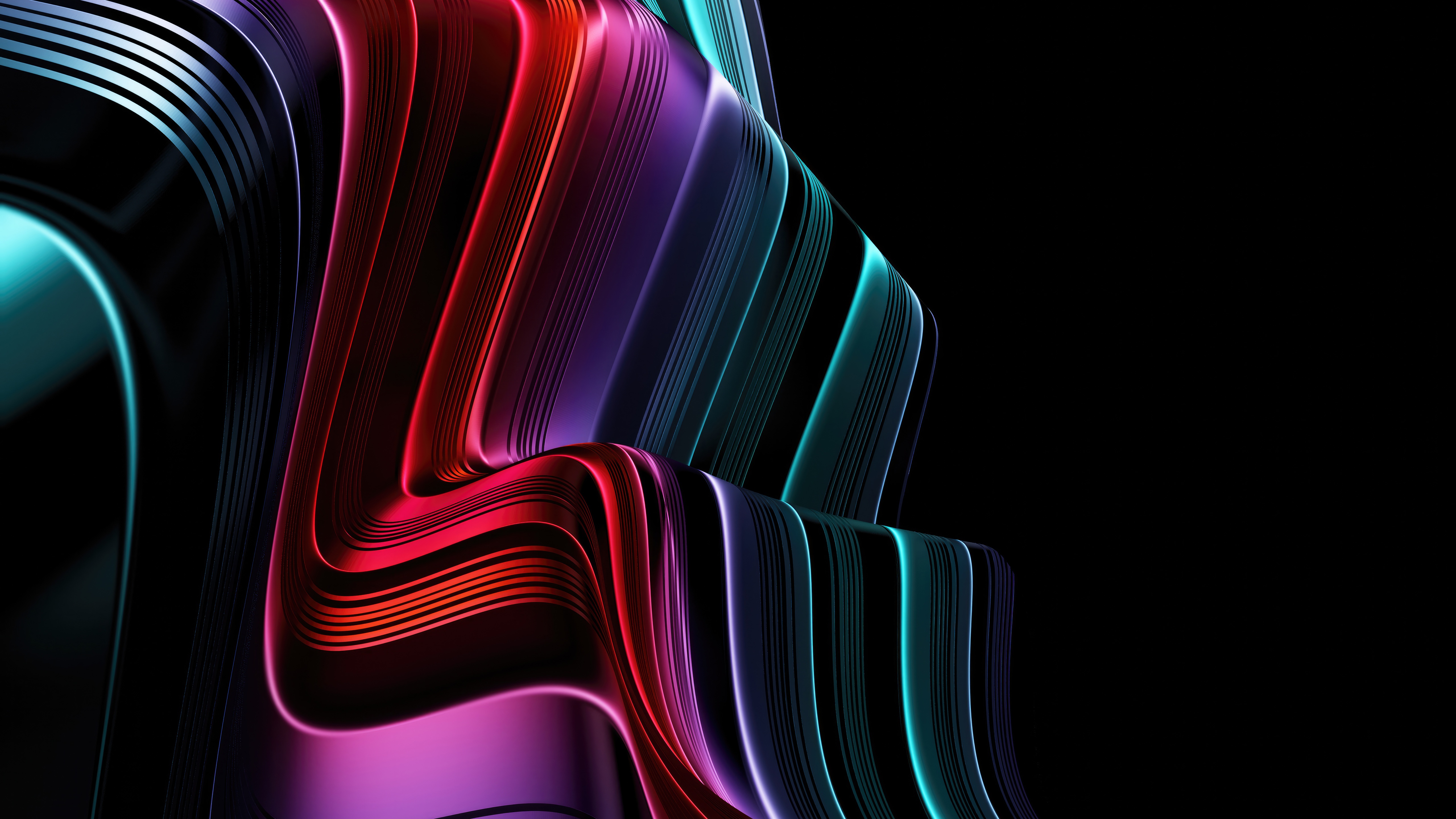 Abstract colorful wavy lines on black background HD Wallpaper