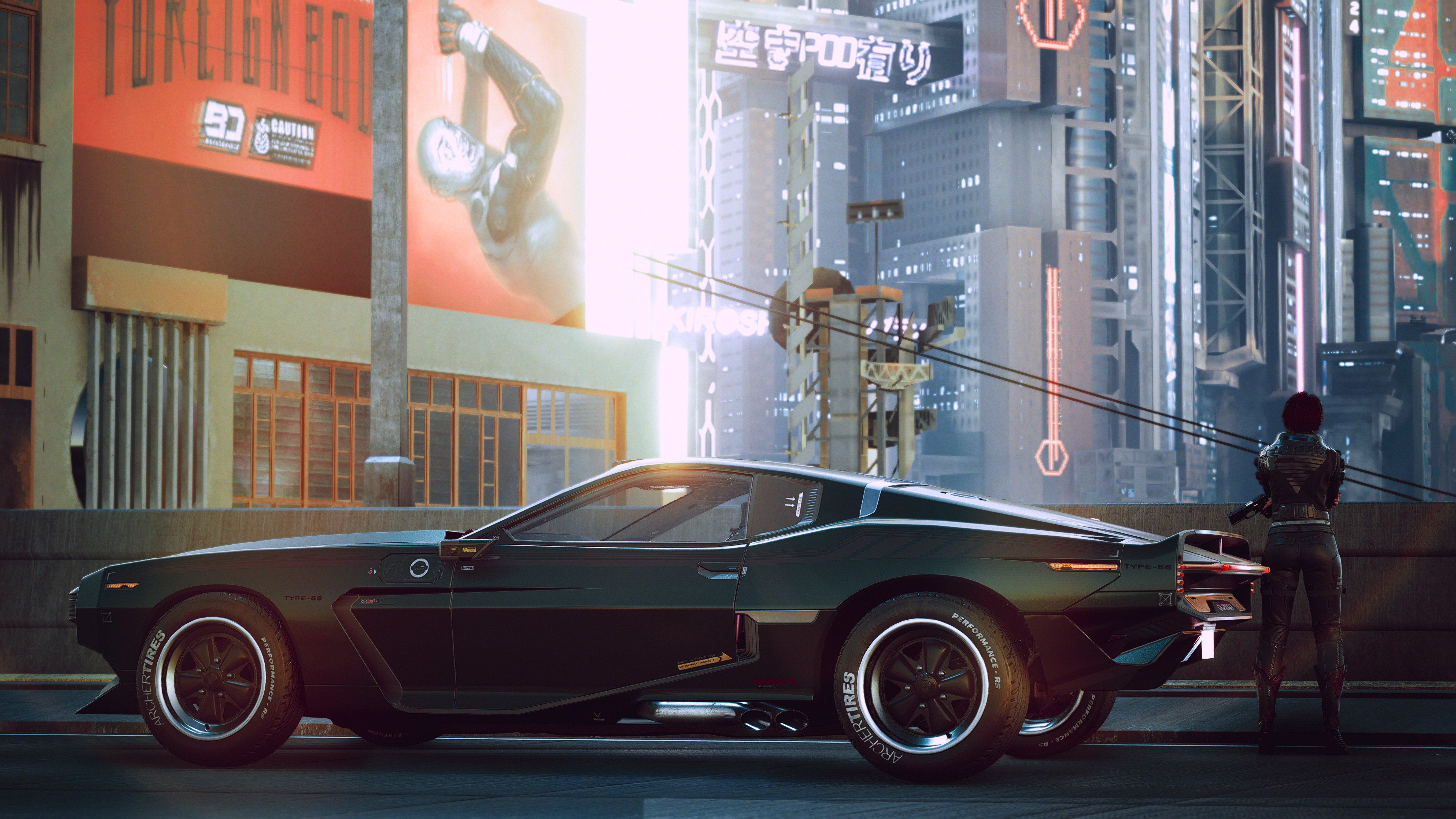 Cyberpunk 2077 car and woman in futuristic city HD Wallpaper