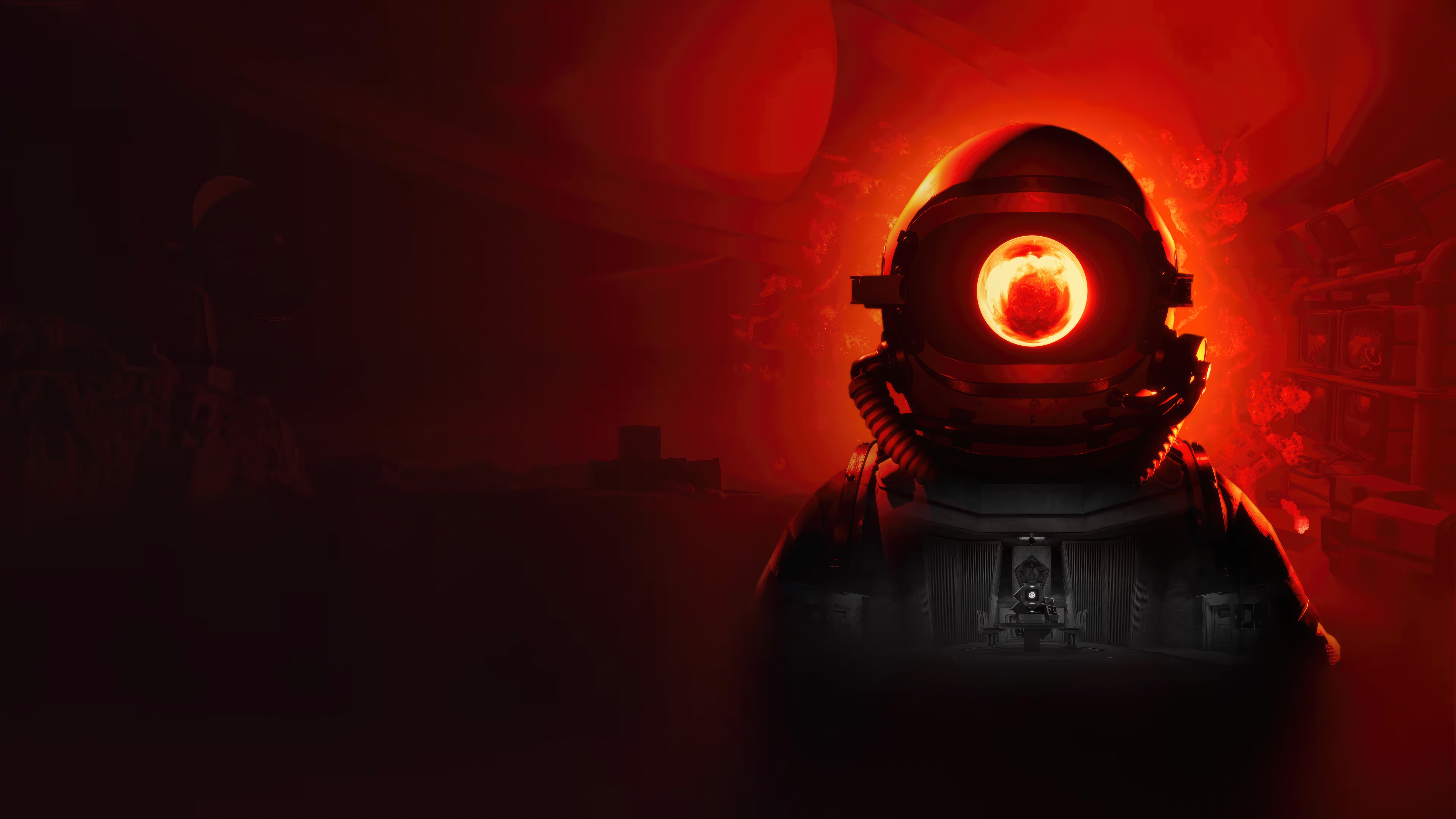 Red Matter astronaut with glowing eye HD Wallpaper