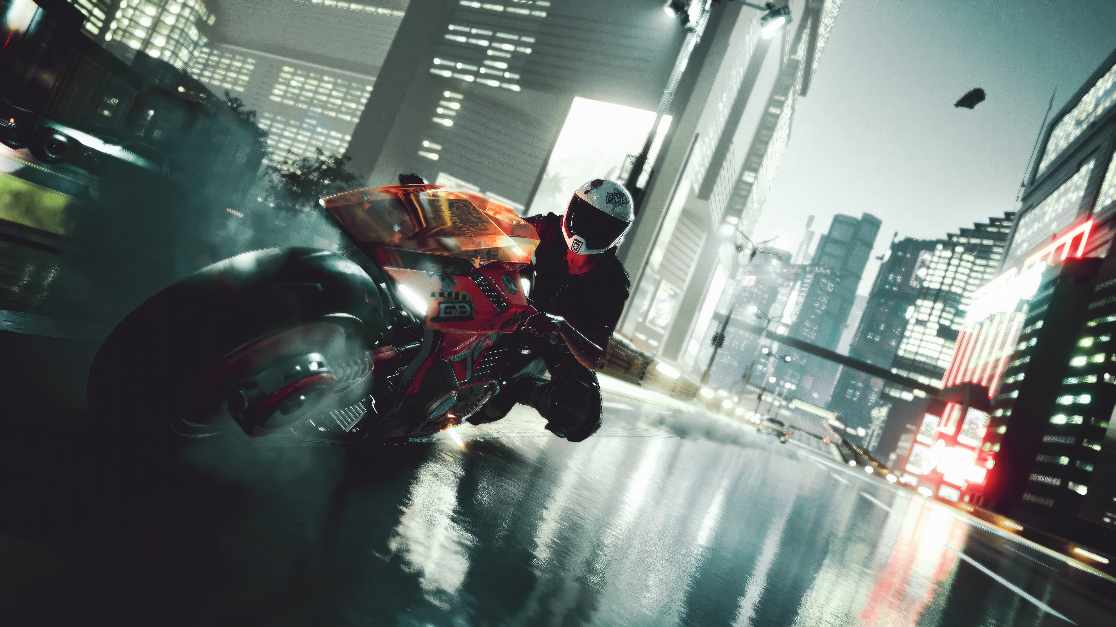 Cyberpunk 2077 Biker racing through a futuristic city HD Wallpaper