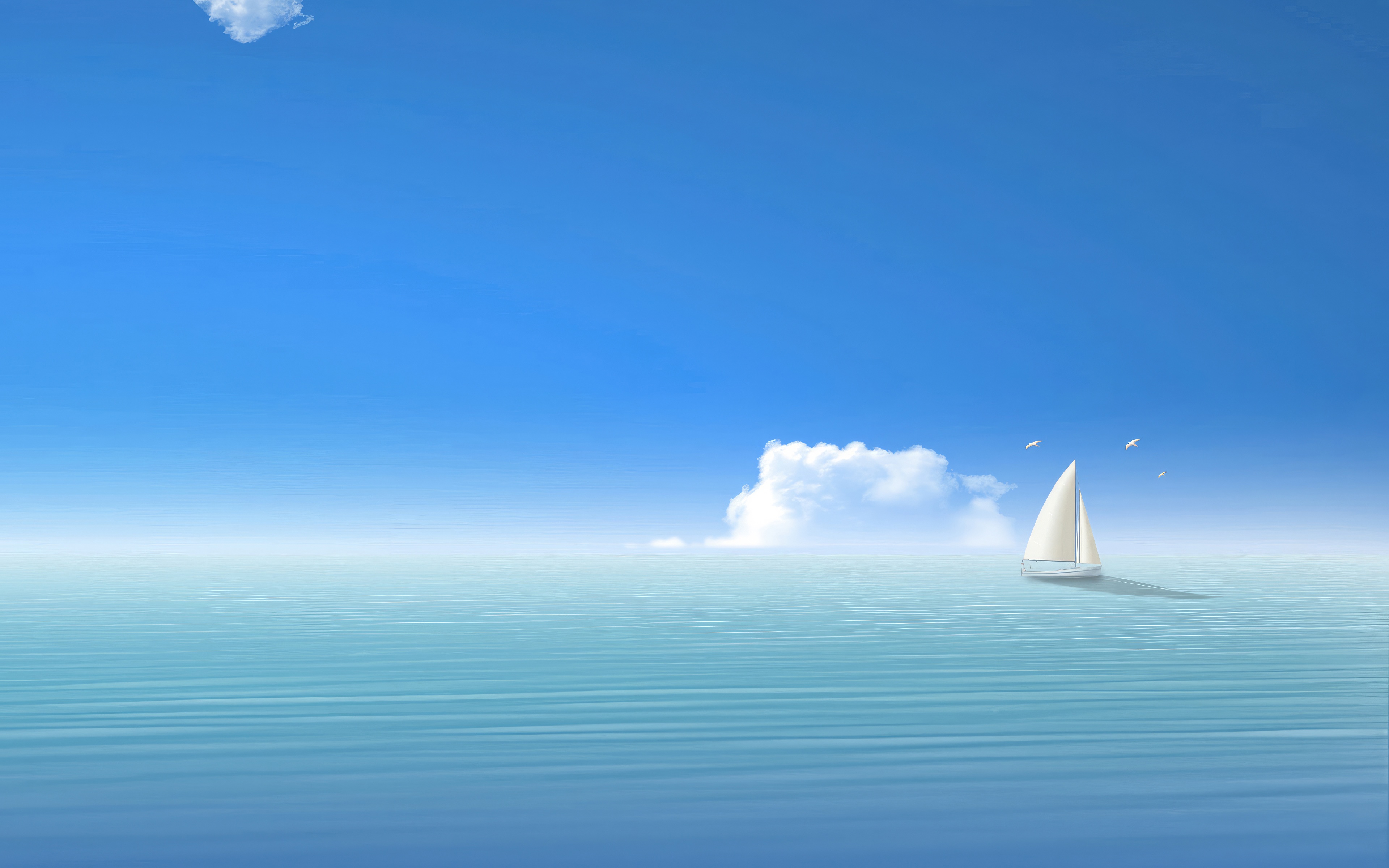 Minimalist sailboat on a calm sea under a blue sky HD Wallpaper