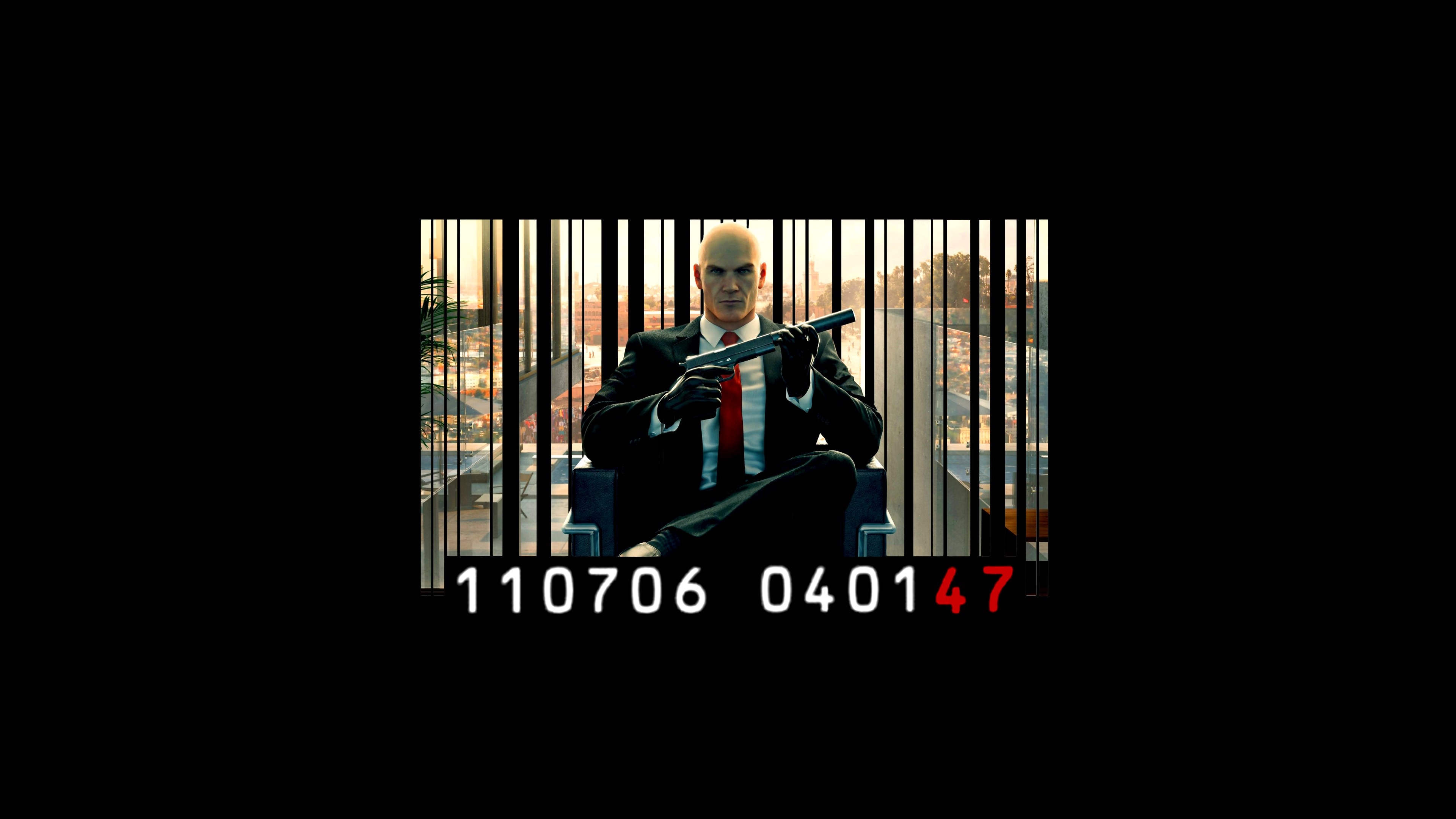 Agent 47 from Hitman sitting with a gun HD Wallpaper