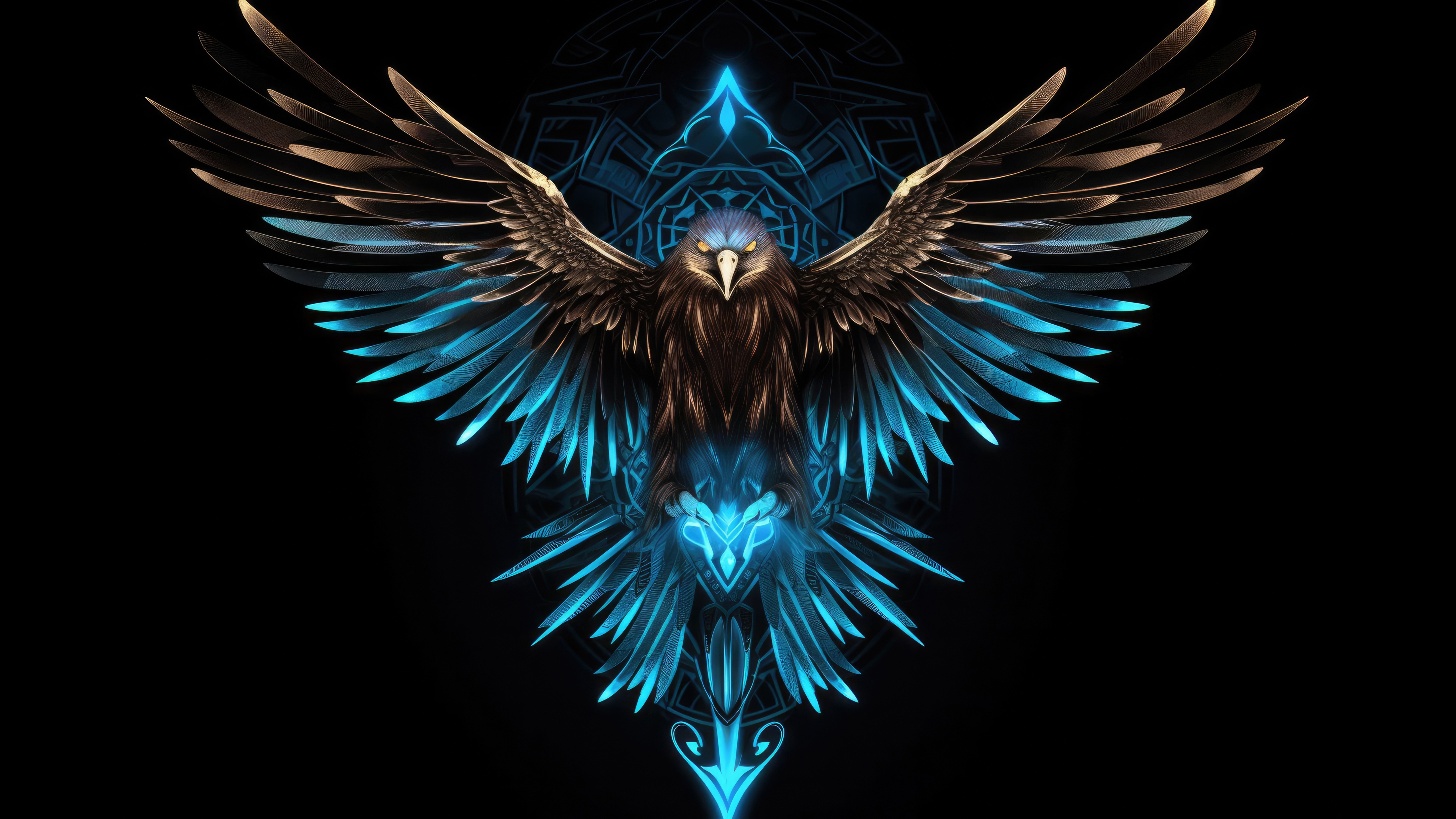 Glowing Hawk with Blue Energy Wings HD Wallpaper