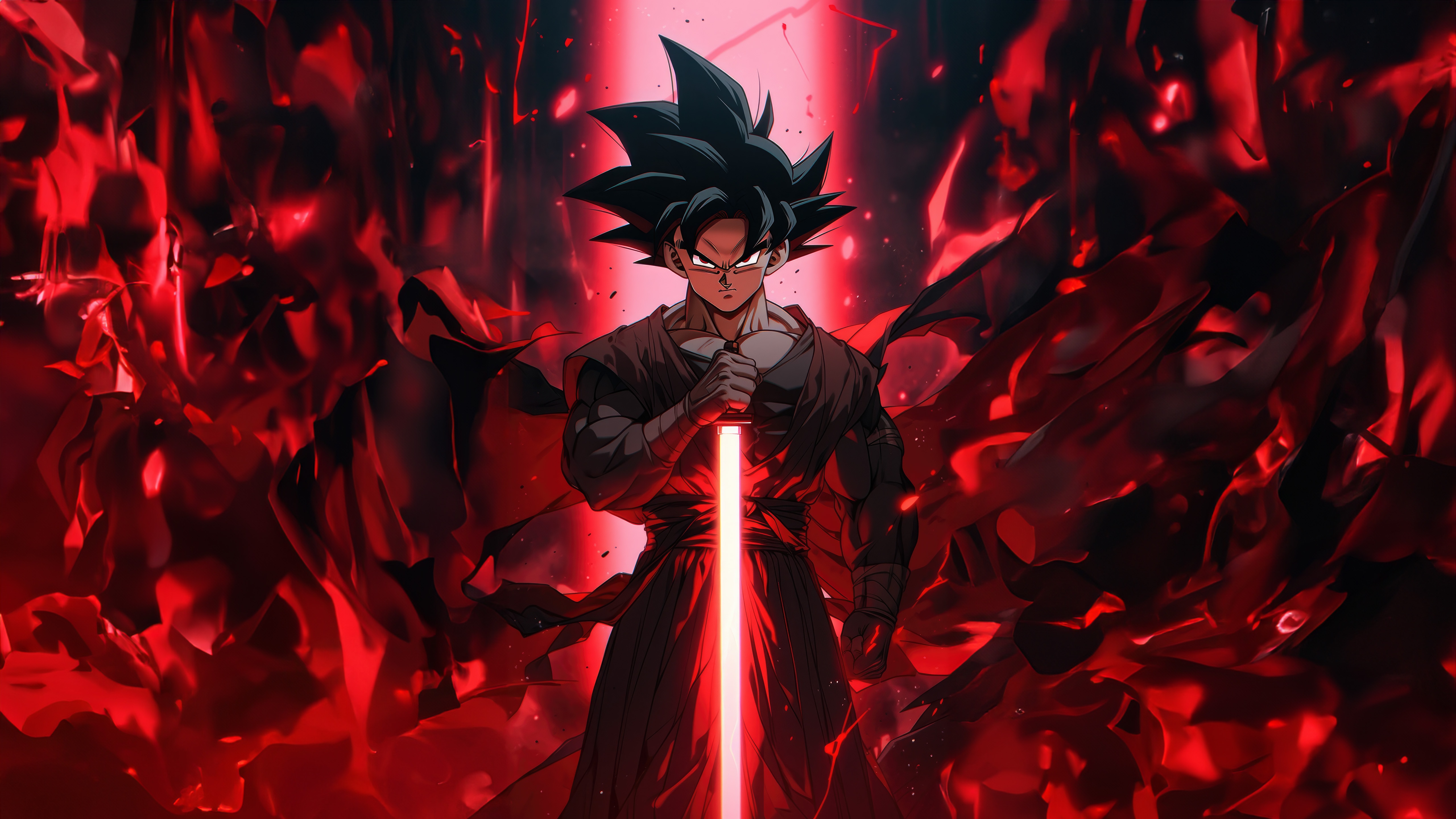 Goku with a glowing red sword HD Wallpaper