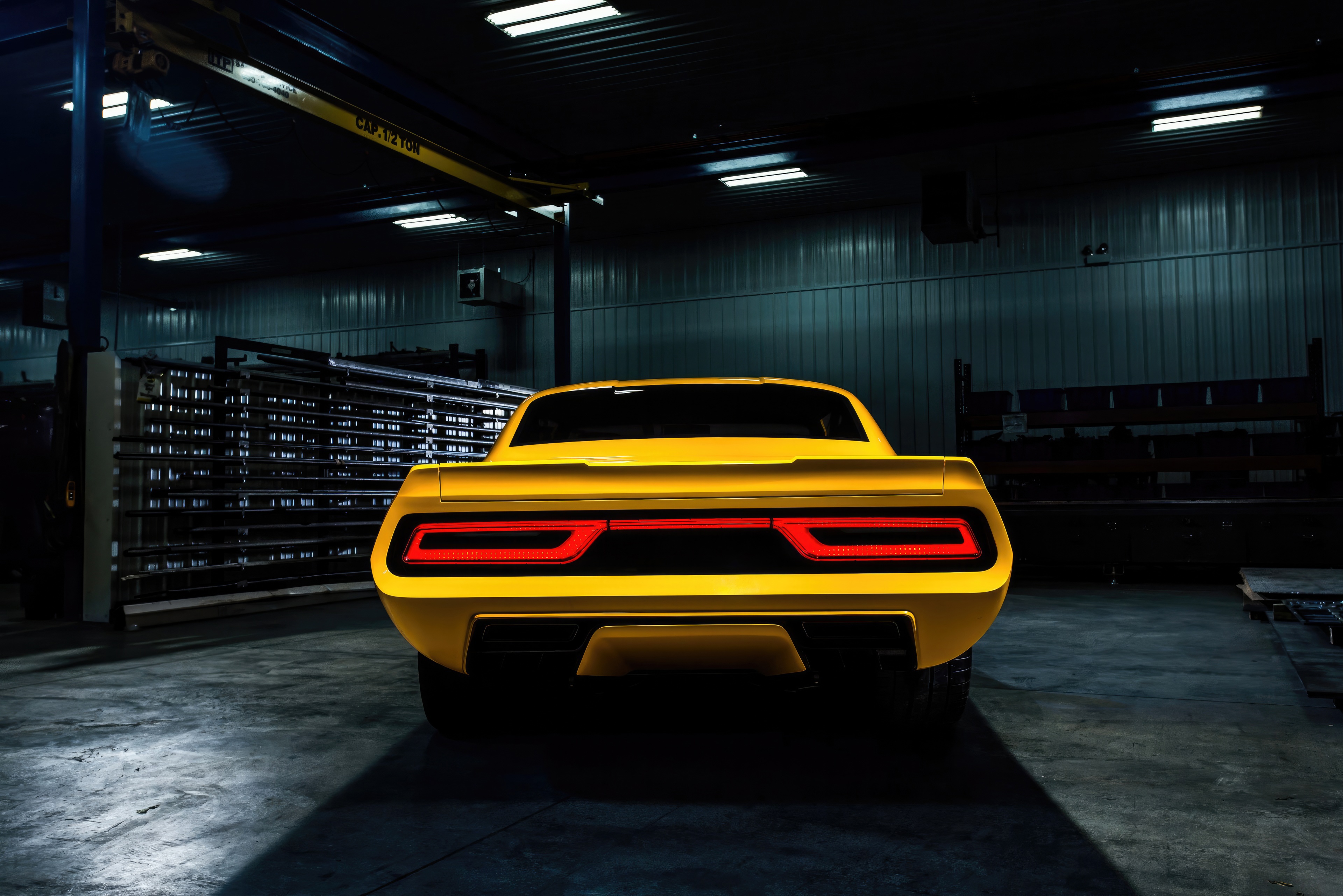 Yellow Dodge Challenger Inferno Concept Car Rear View HD Wallpaper