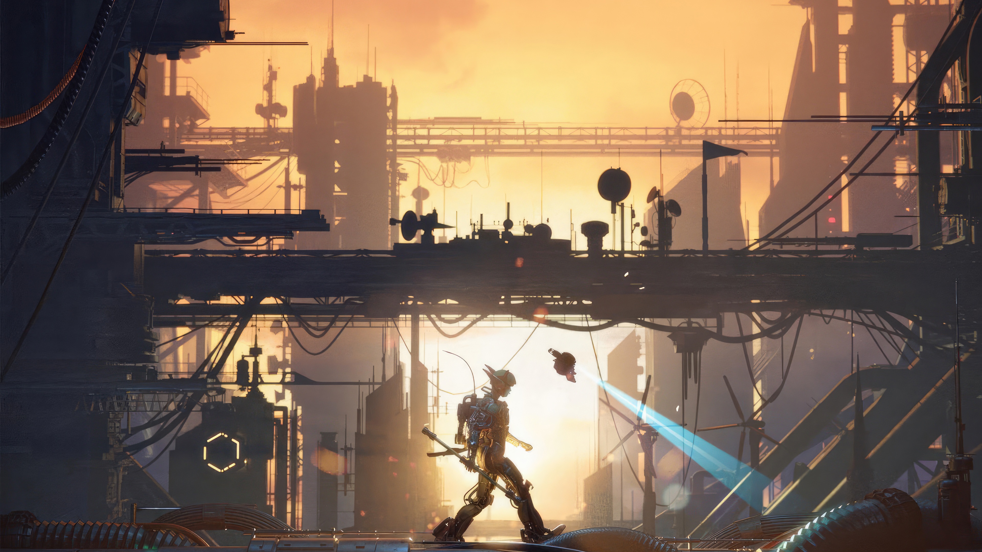 The Outsiders: Cyberpunk Cityscape at Sunset HD Wallpaper