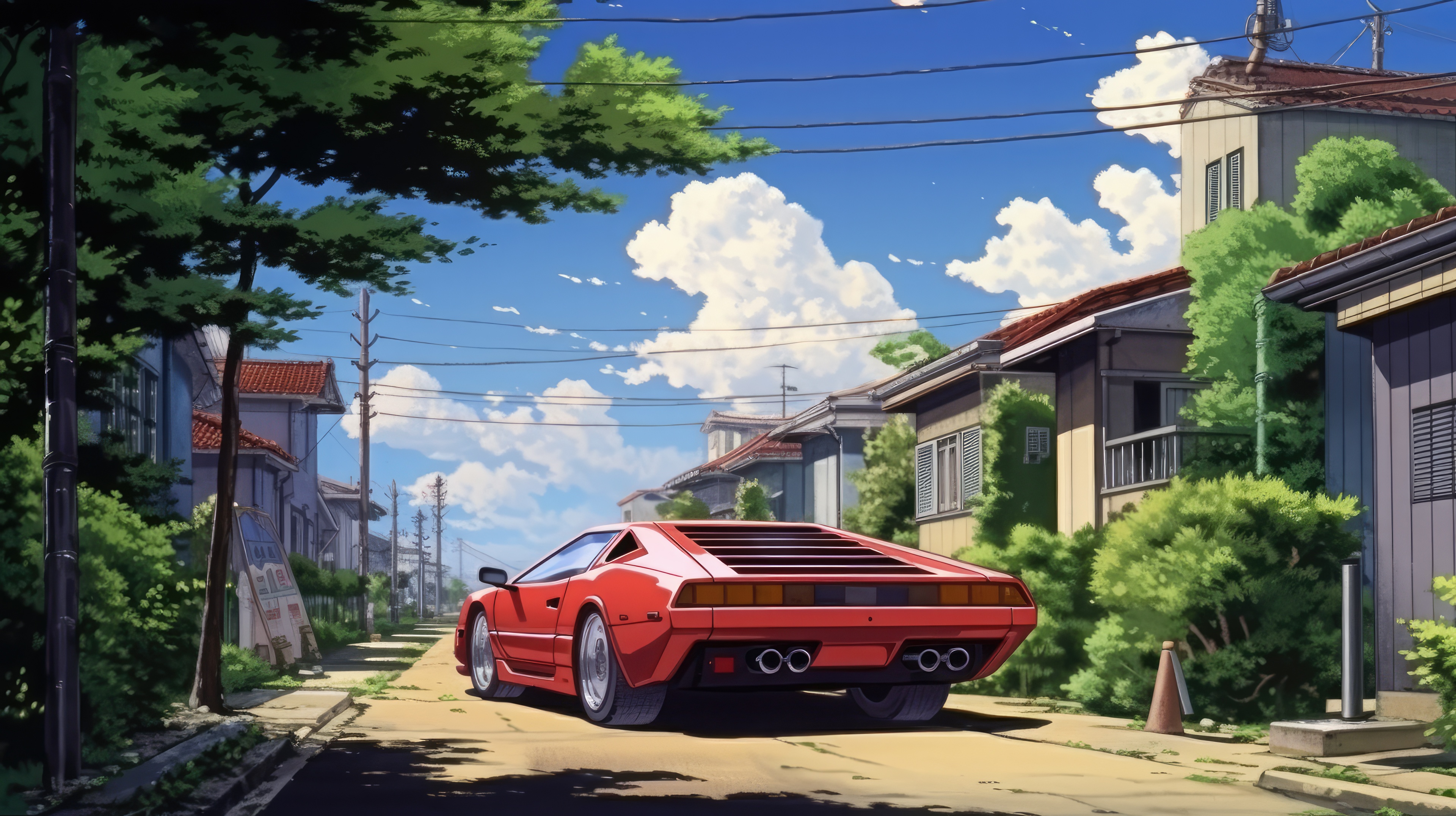 Red Lamborghini Countach in a suburban street HD Wallpaper