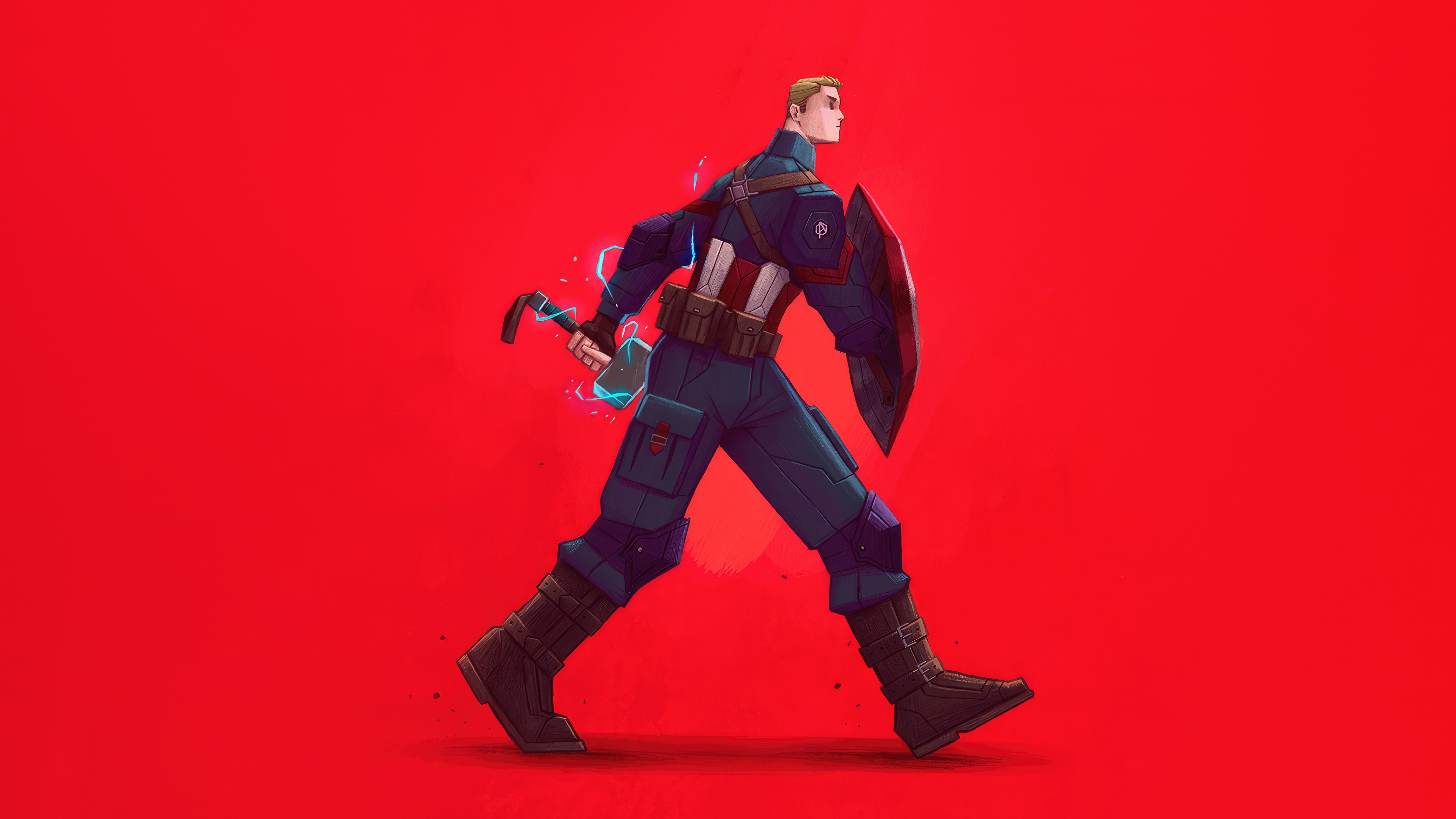 Captain America with Mjolnir and Shield HD Wallpaper
