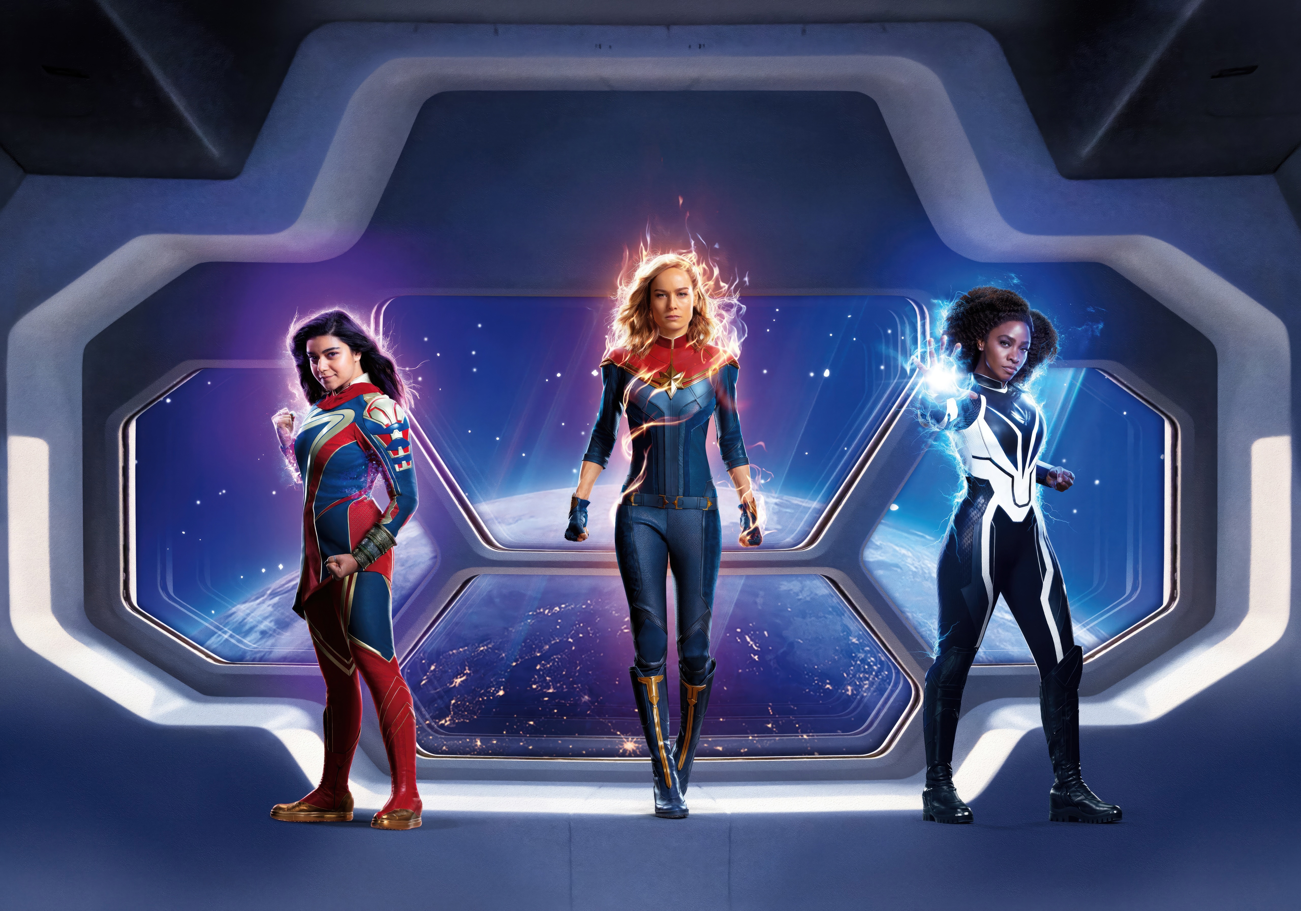 Captain Marvel, Ms. Marvel, and Monica Rambeau in space HD Wallpaper