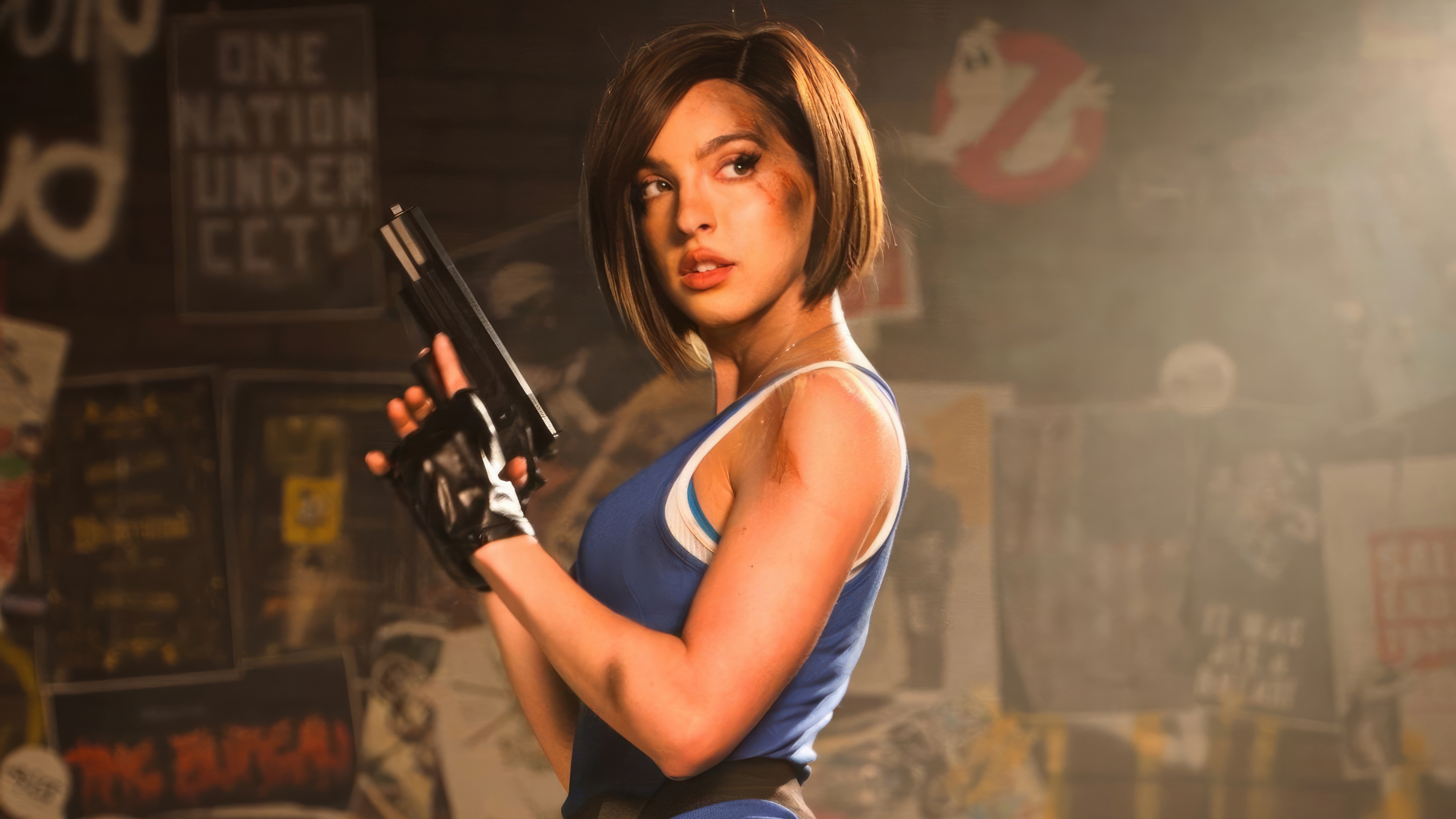Jill Valentine Resident Evil Cosplay with Gun HD Wallpaper