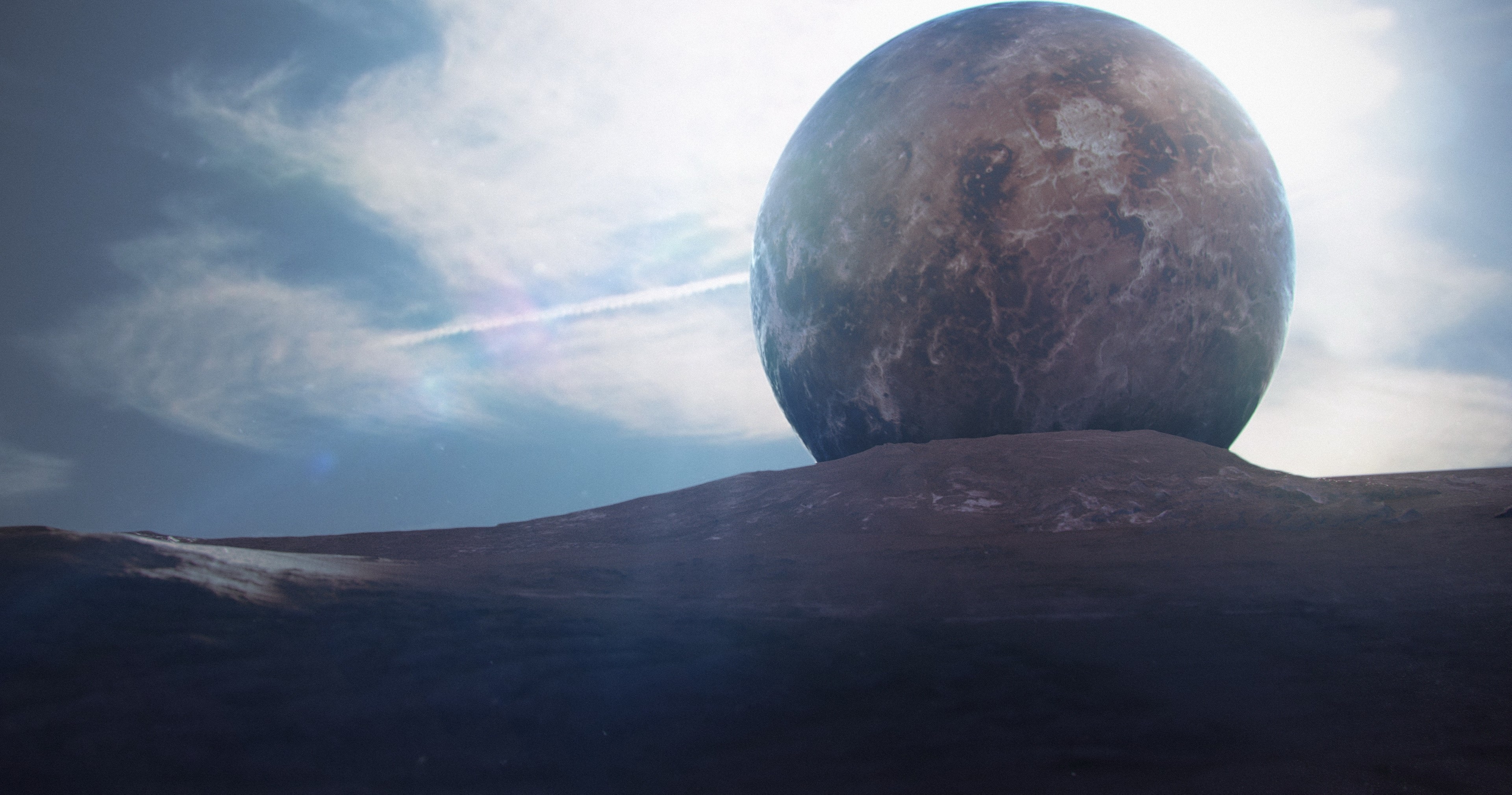 Planet on a rocky surface under a cloudy sky HD Wallpaper