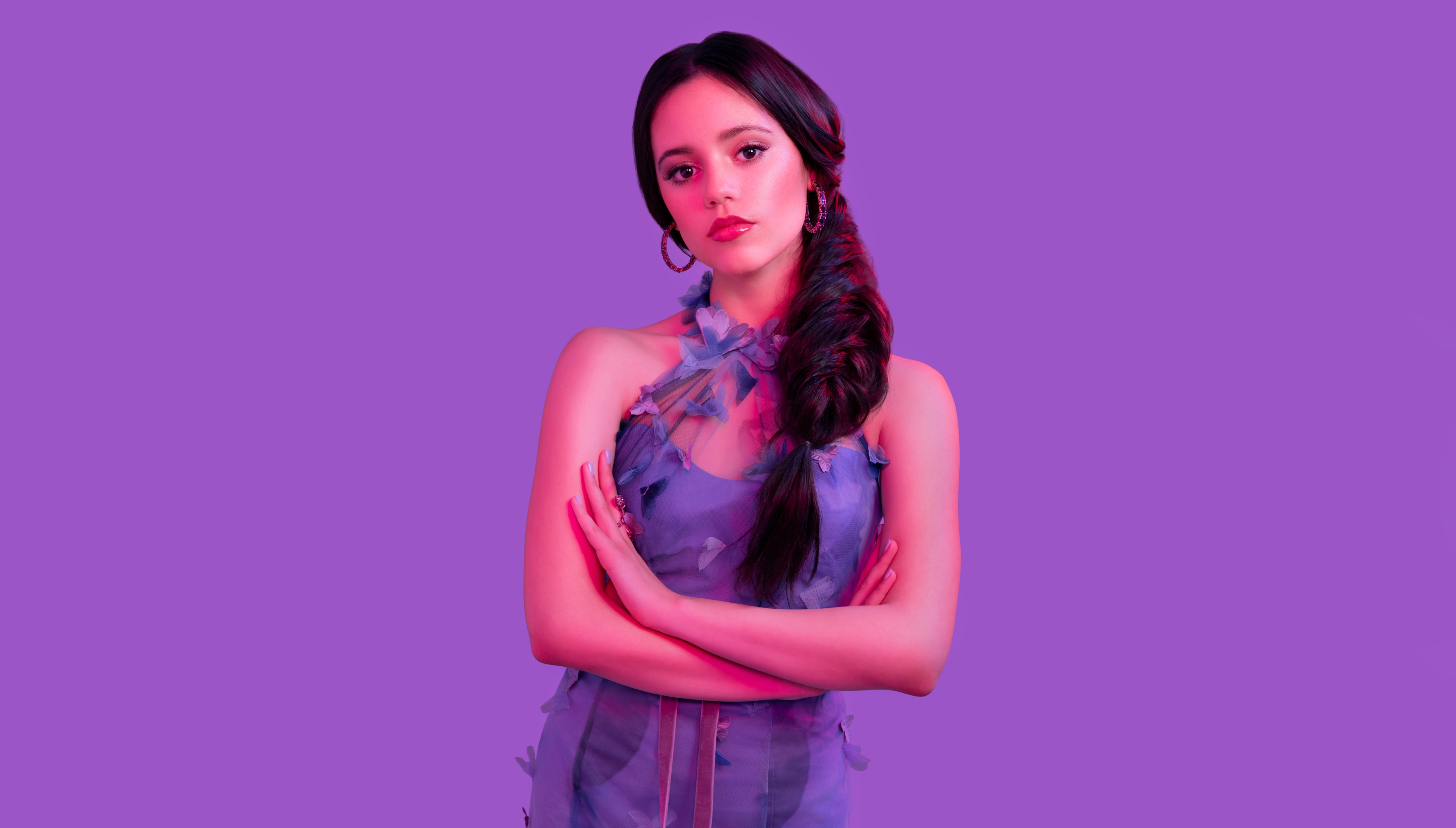 Jenna Ortega in a purple dress HD Wallpaper