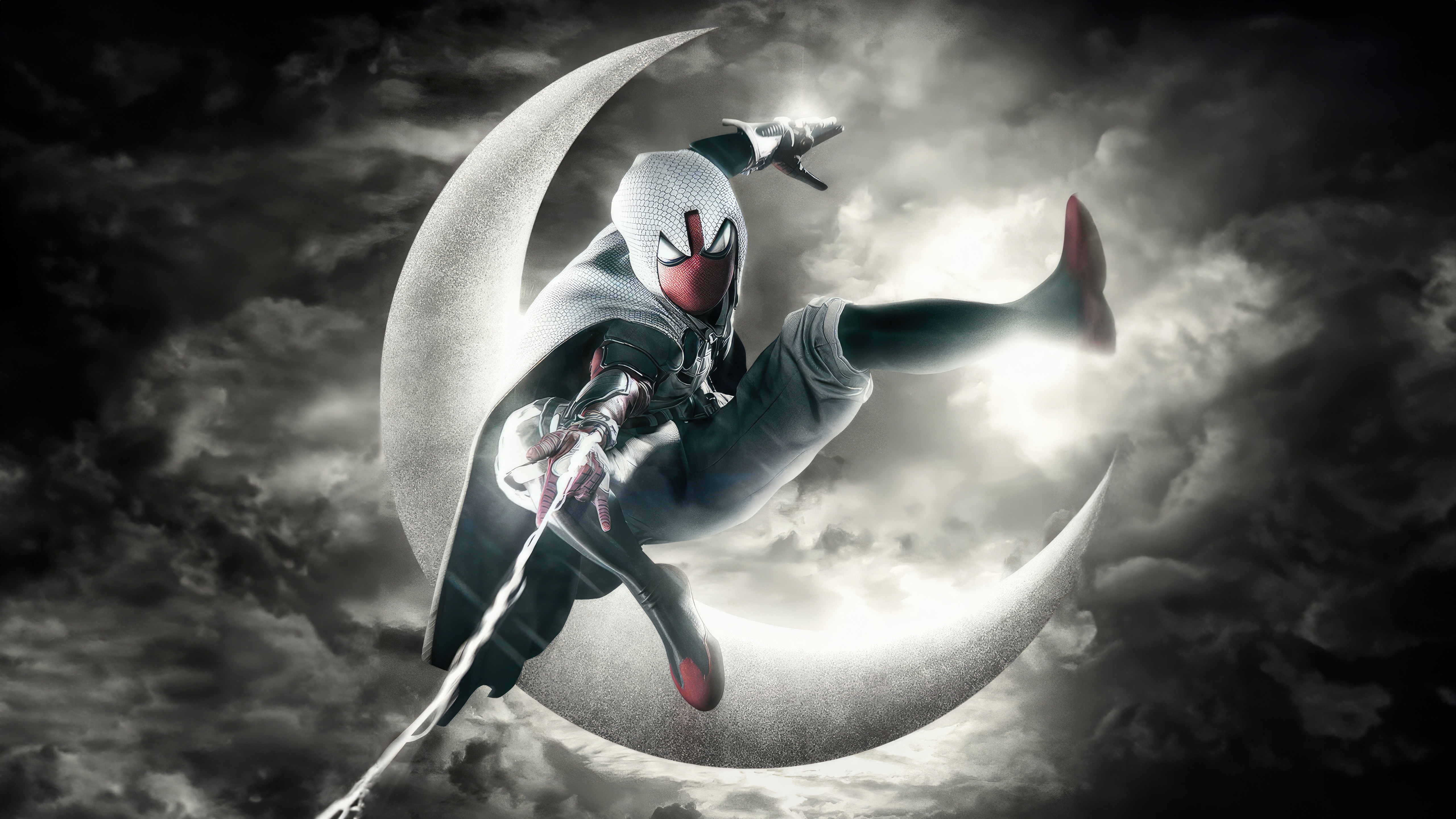 Spider-Man in front of a crescent moon HD Wallpaper