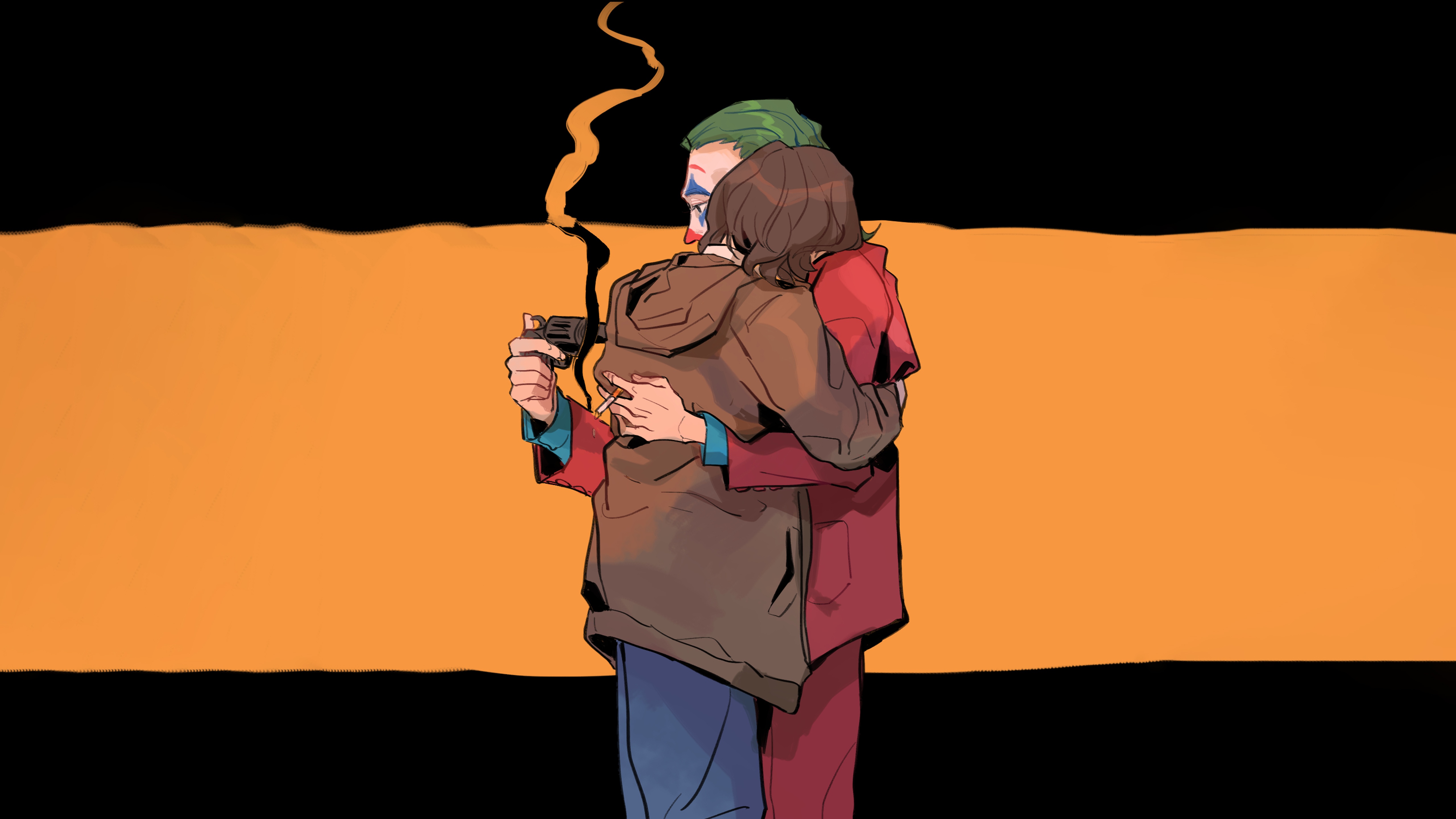 Joker and another person embracing HD Wallpaper