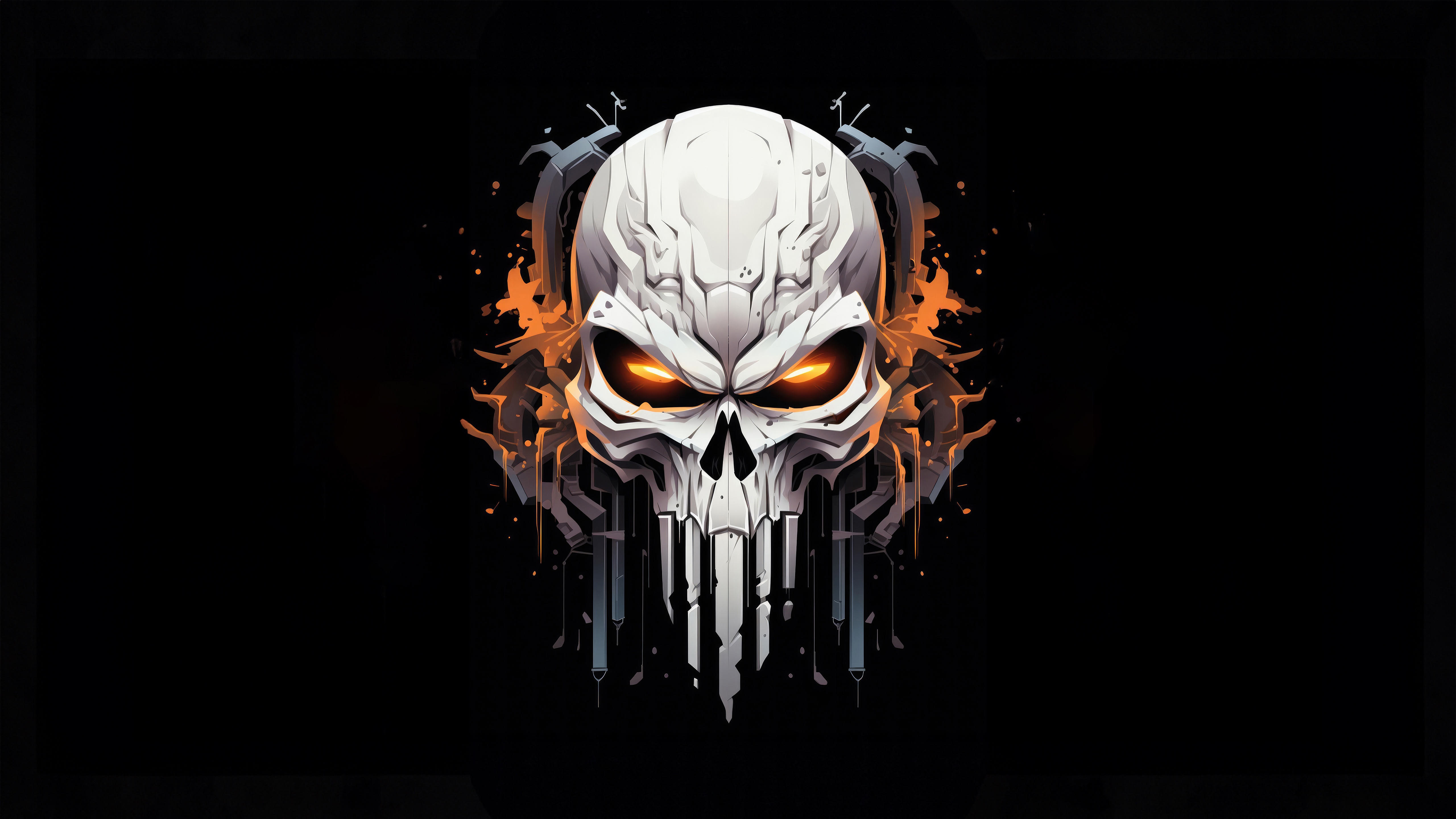 The Punisher Skull with Orange Flames HD Wallpaper