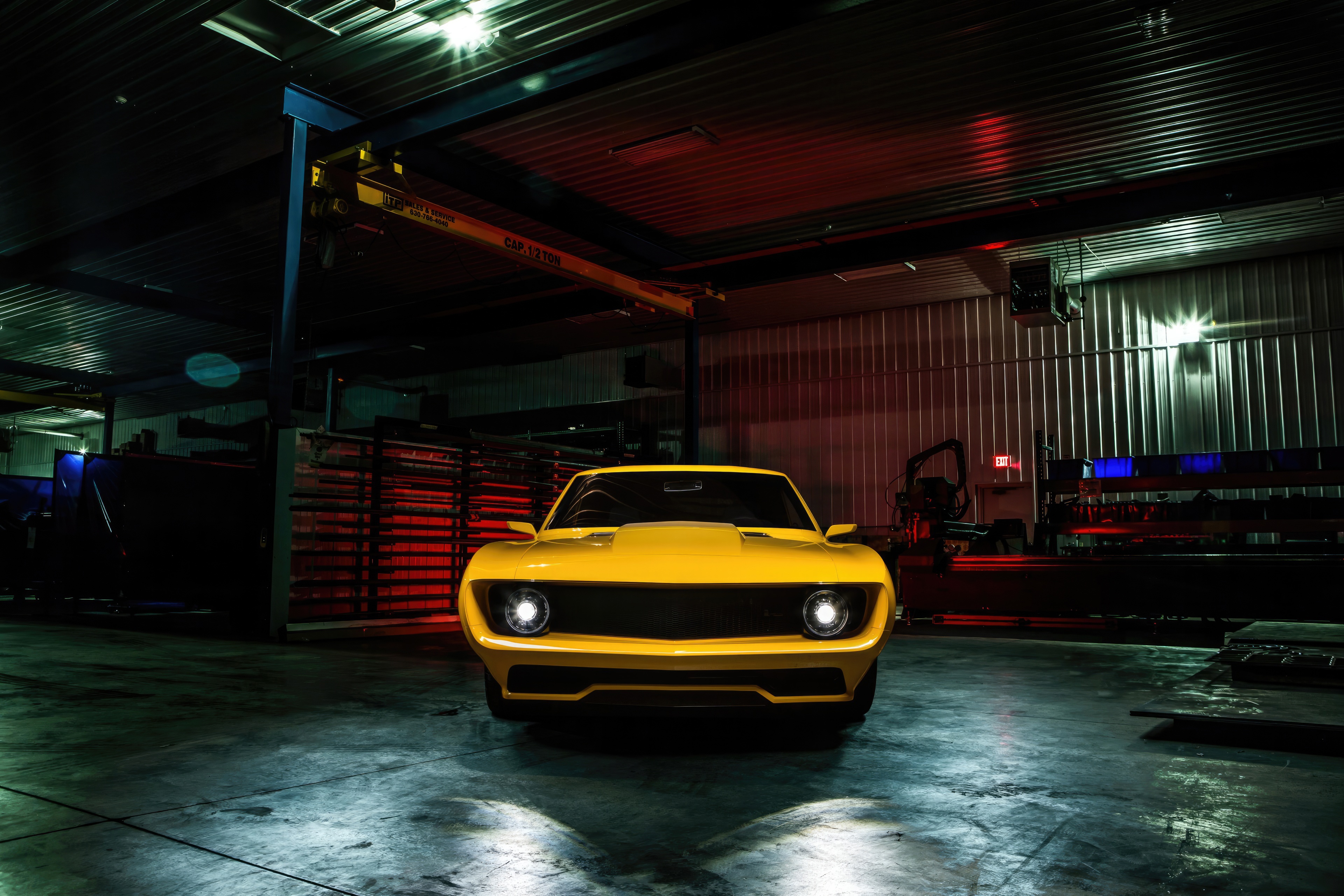 Yellow Chevrolet Camaro Inferno in a Garage HD Wallpaper