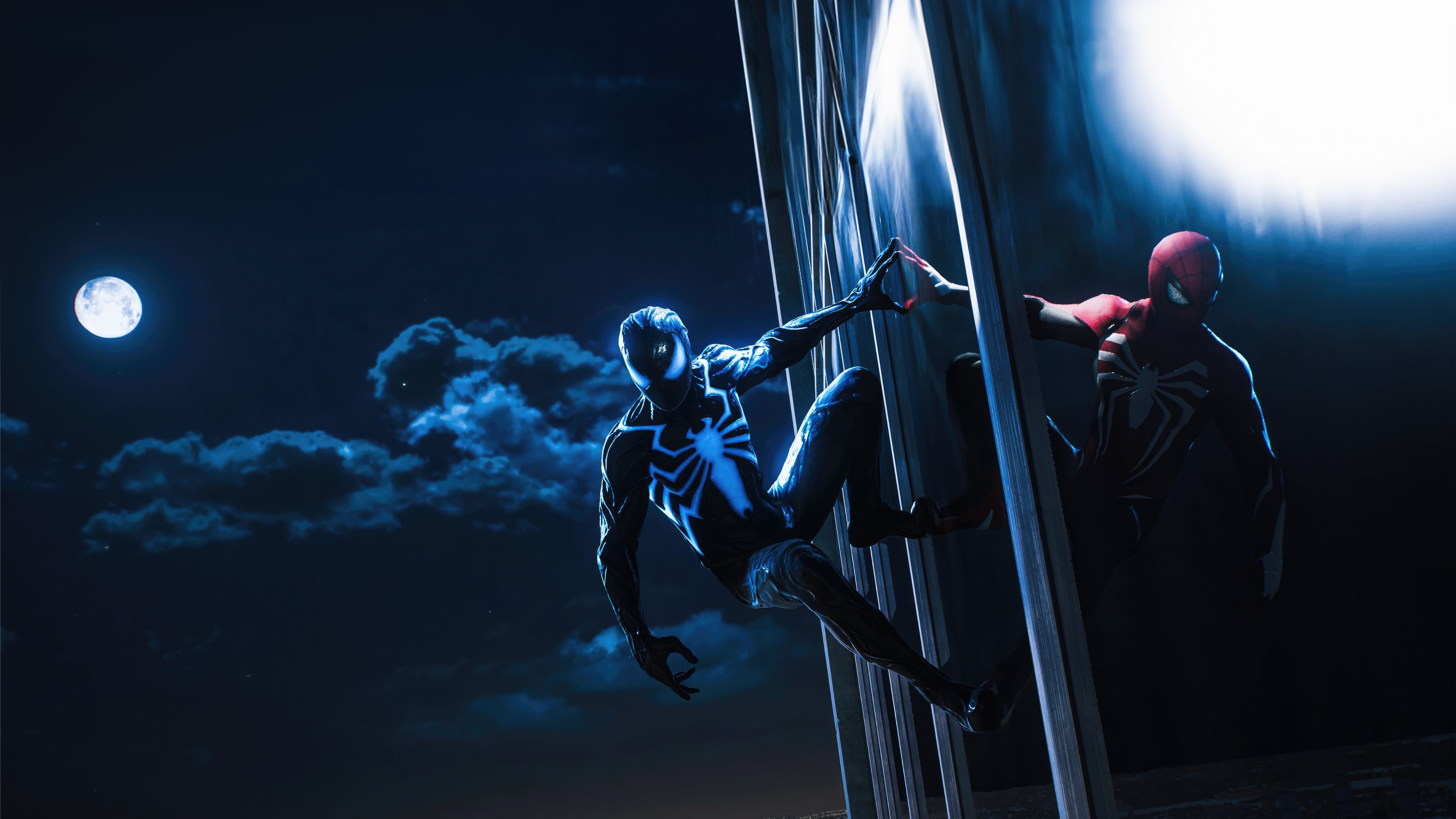 Spider-Man 2 Symbiote Suit on Building at Night HD Wallpaper