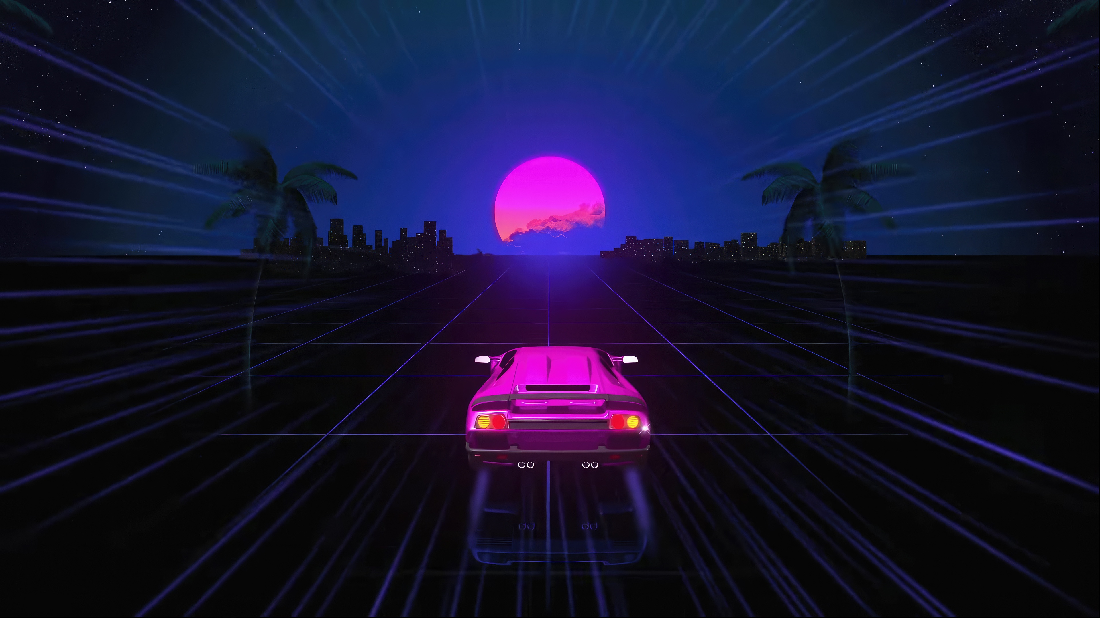 Retro Lamborghini Diablo Driving Towards Sunset HD Wallpaper