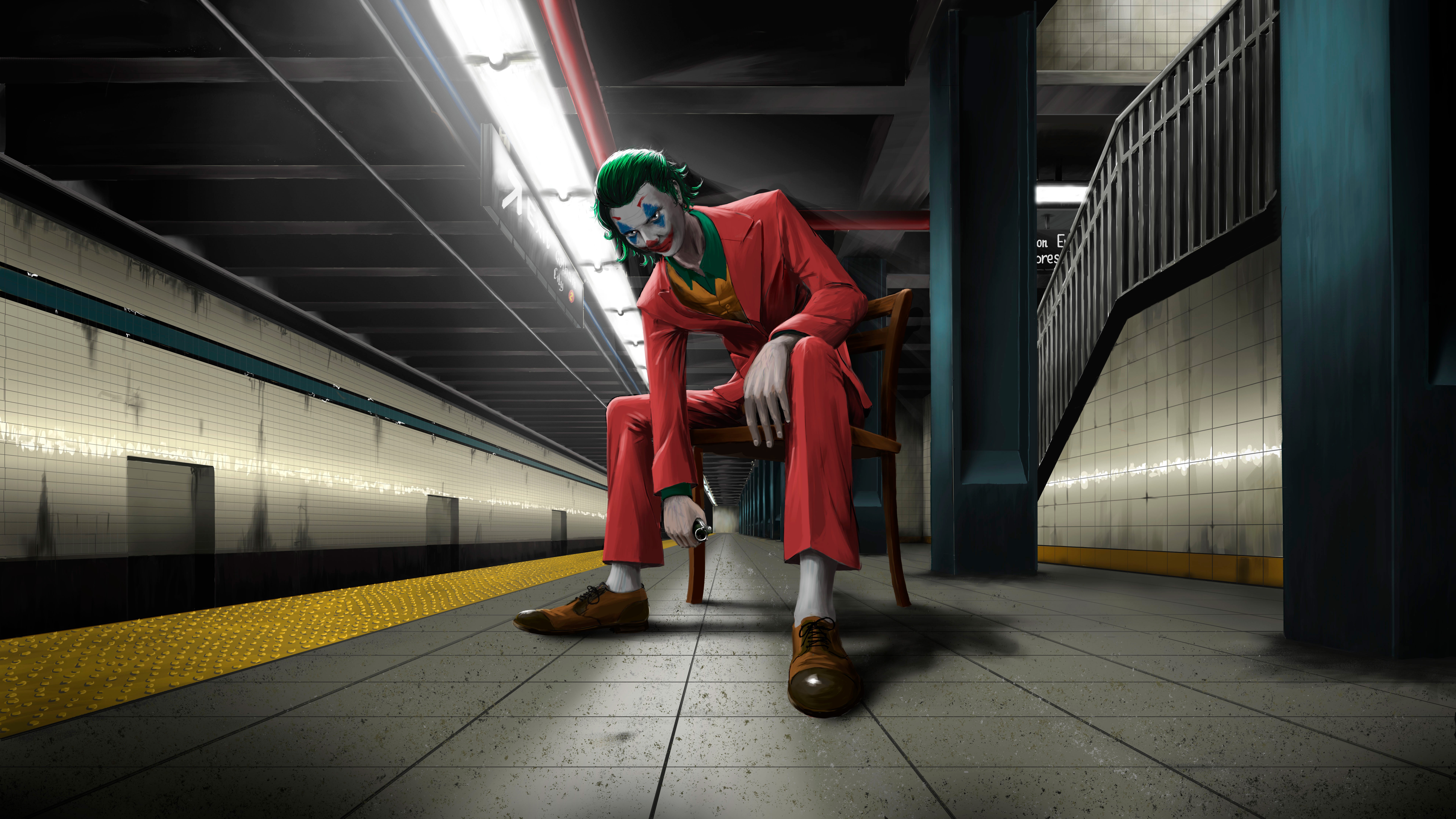 The Joker Sitting in a Subway Station HD Wallpaper