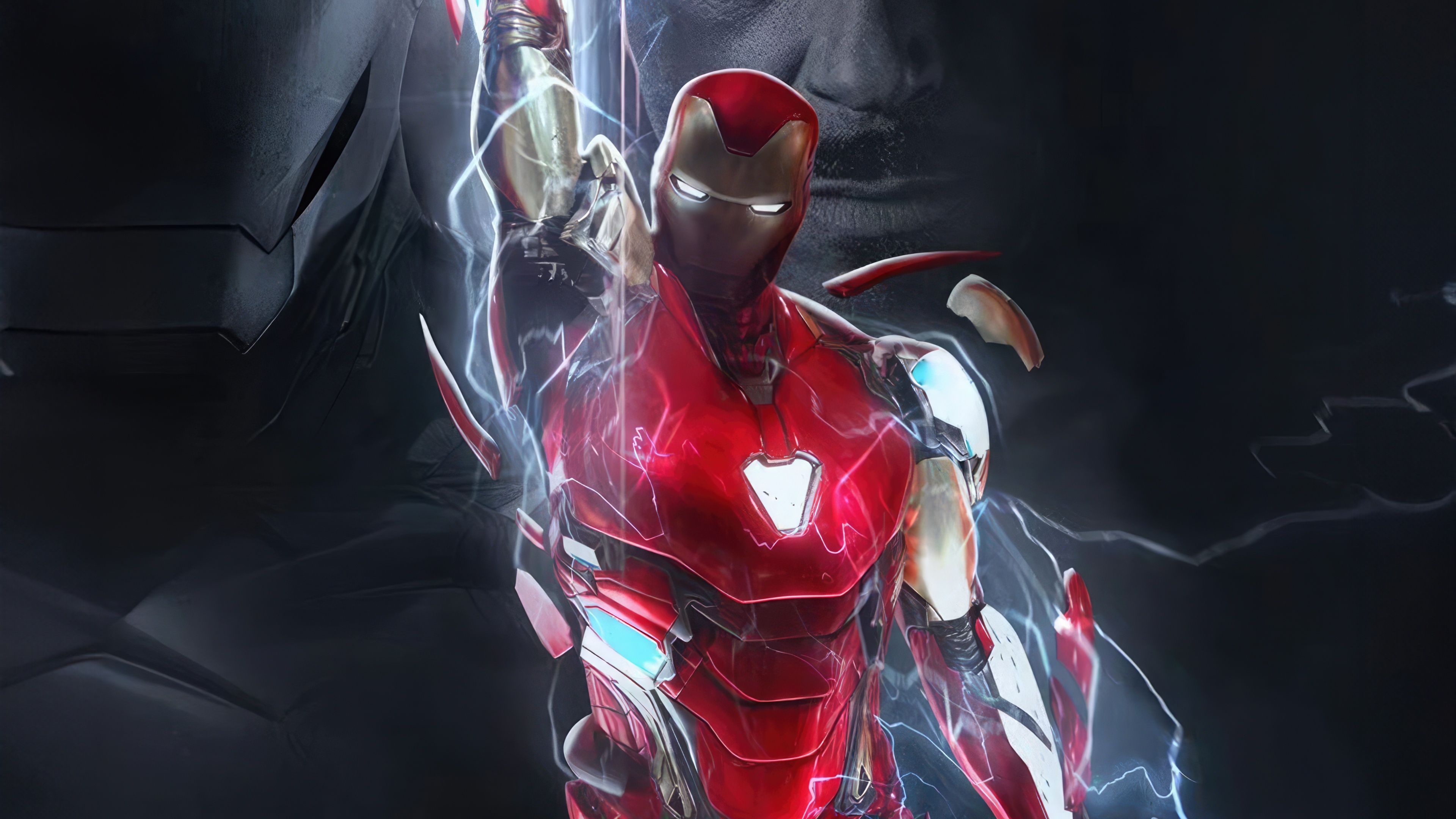 Iron Man in a red and gold suit with lightning HD Wallpaper