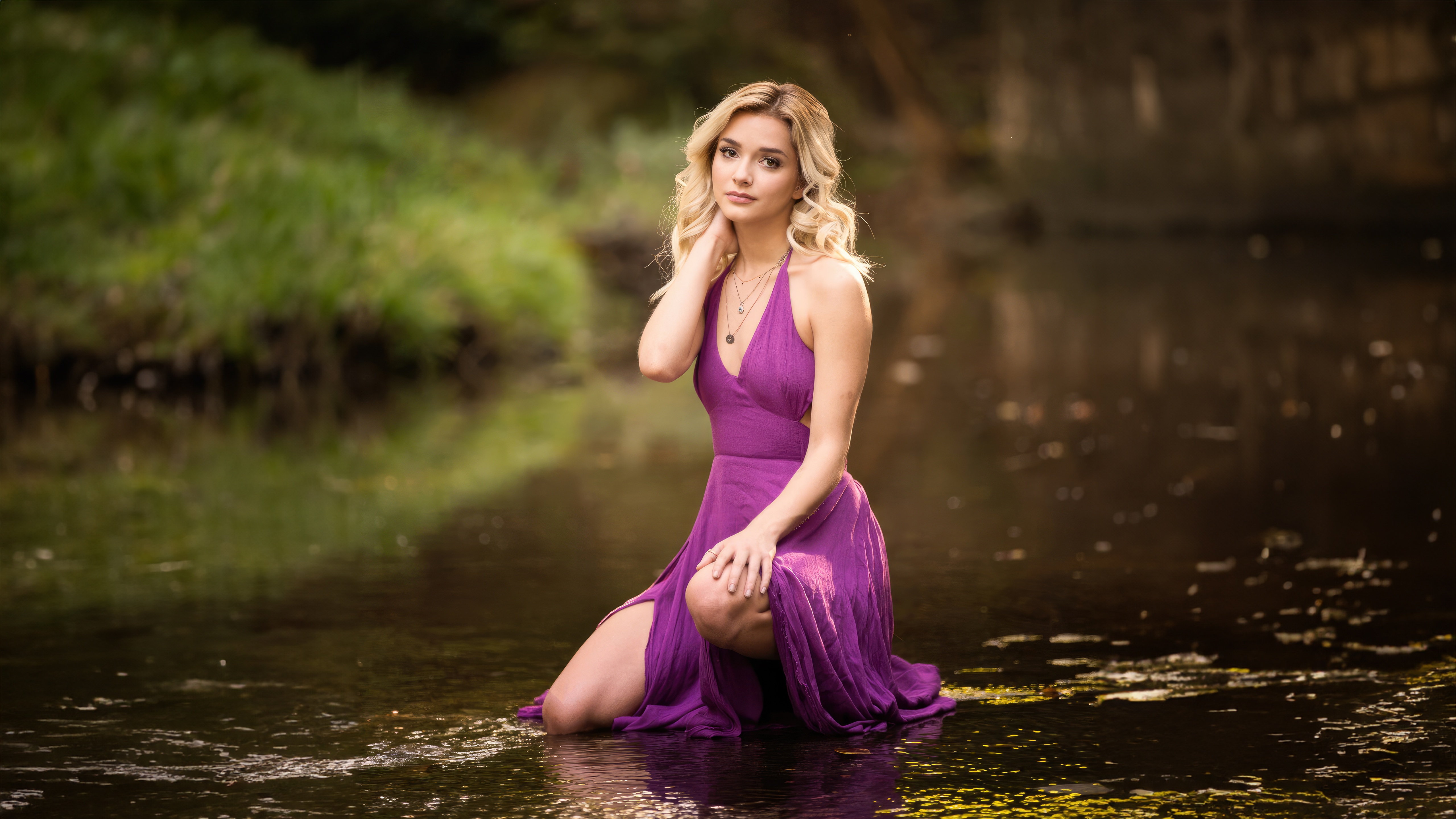 Beautiful Girl In A Purple Dress HD Wallpaper