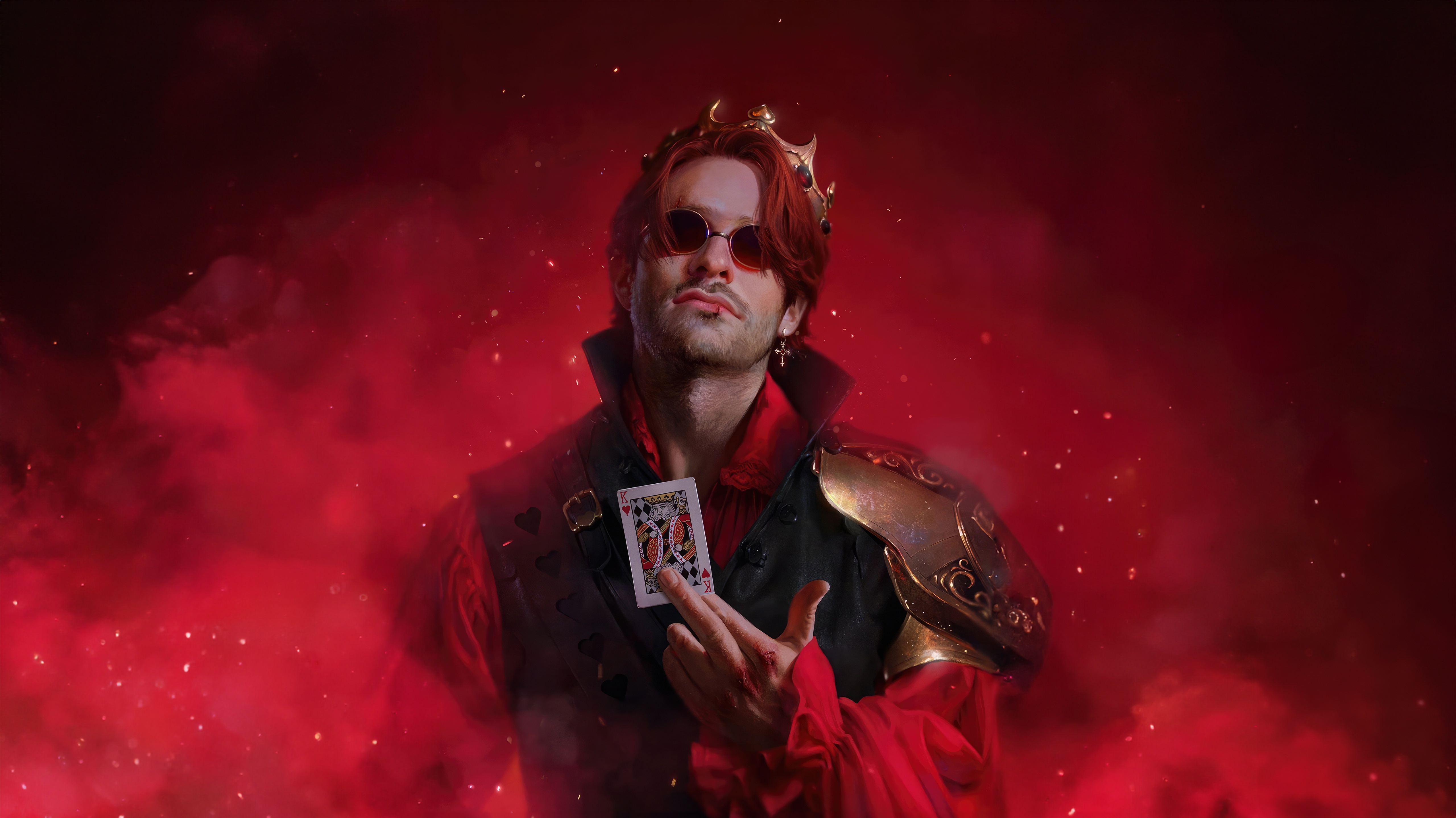 The Red Queen of Hearts with a playing card HD Wallpaper