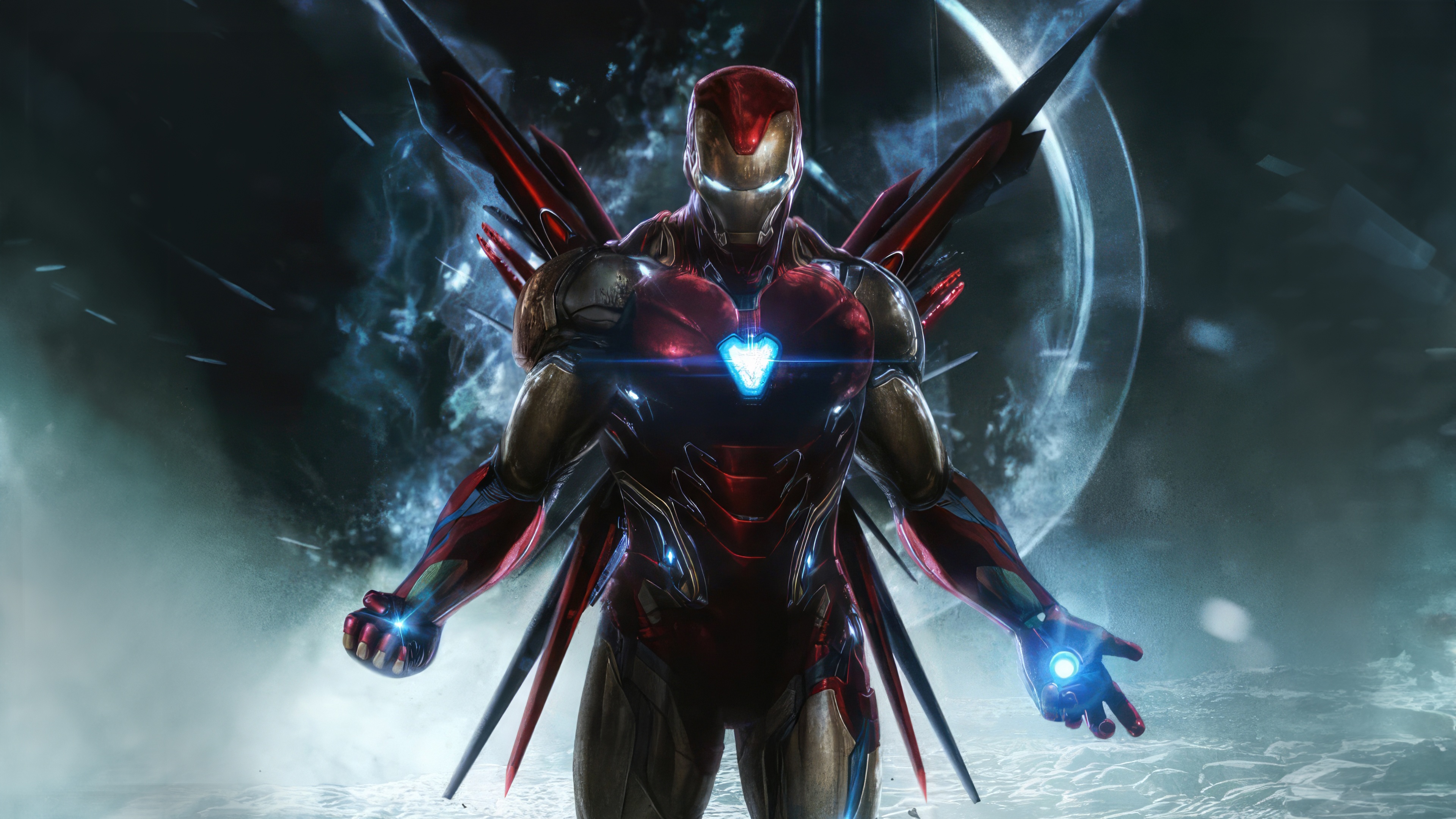 Iron Man with Wings and Glowing Arc Reactor HD Wallpaper