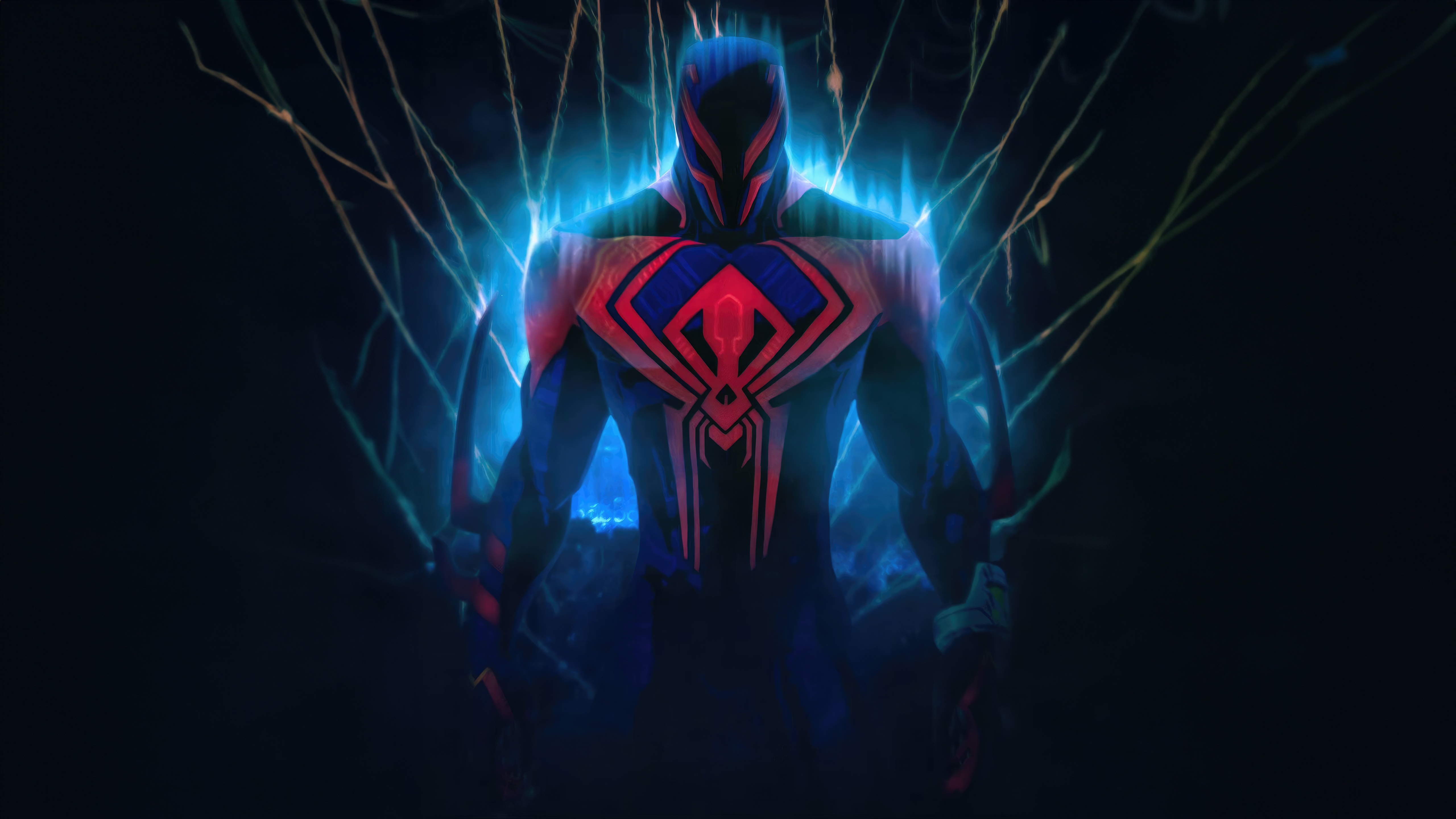 Spider-Man 2099 in a blue and red suit HD Wallpaper