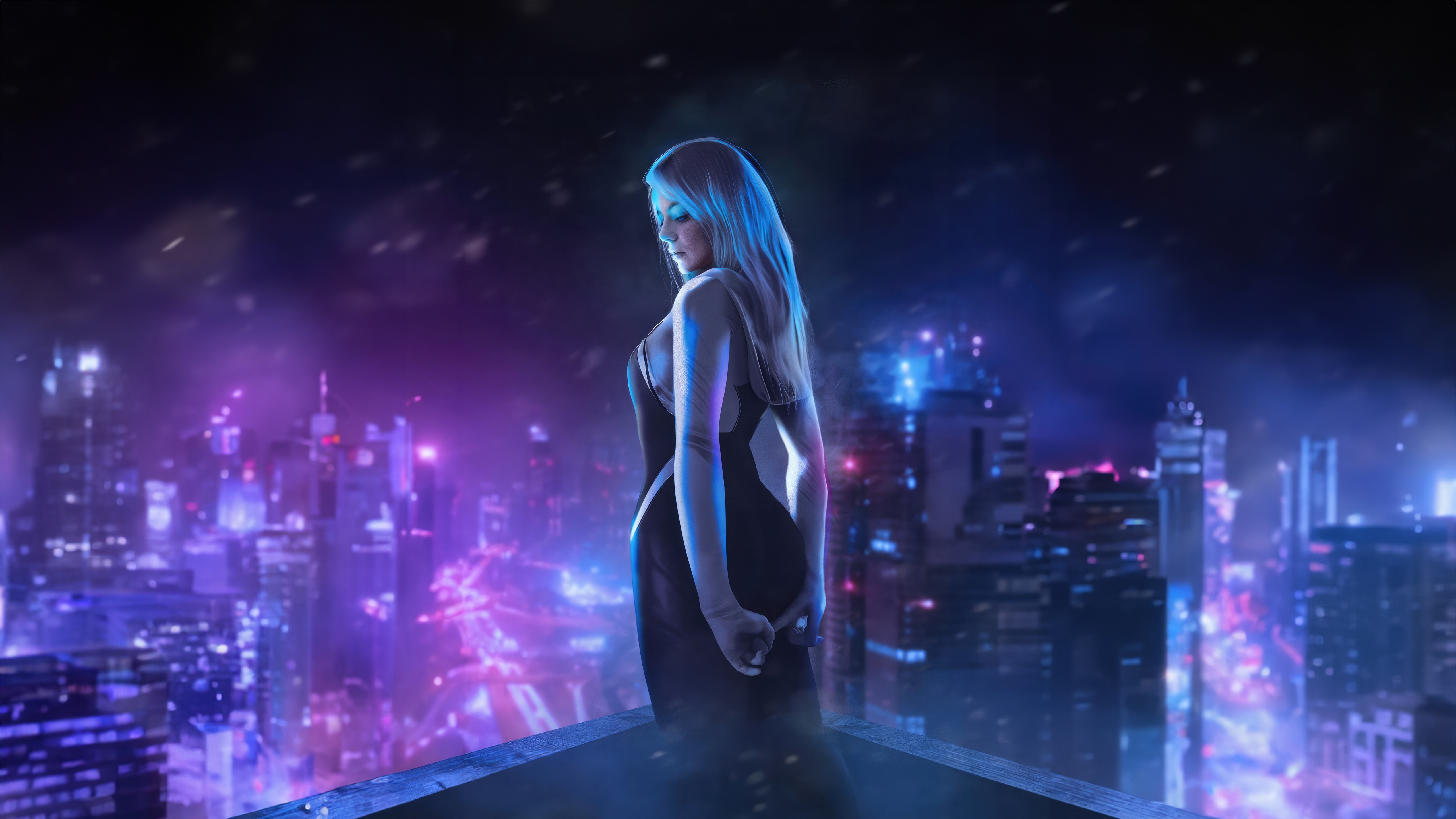 Emma as Gwen Stacy in Neon City HD Wallpaper