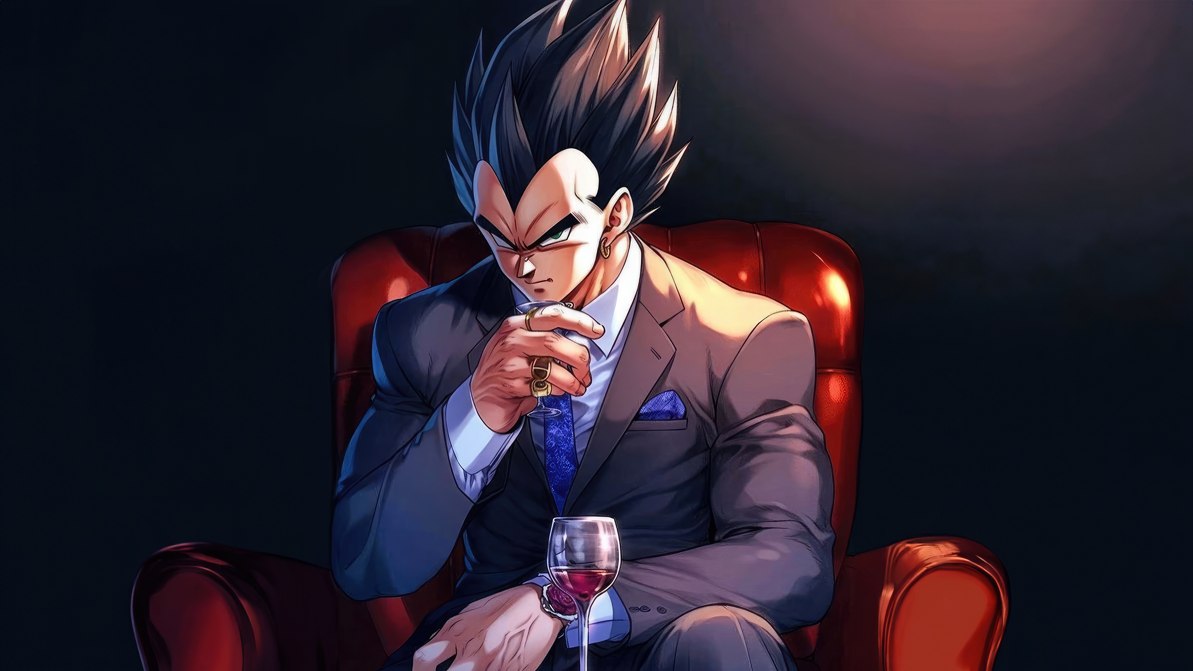 Vegeta in a Suit with Wine and Cigar HD Wallpaper