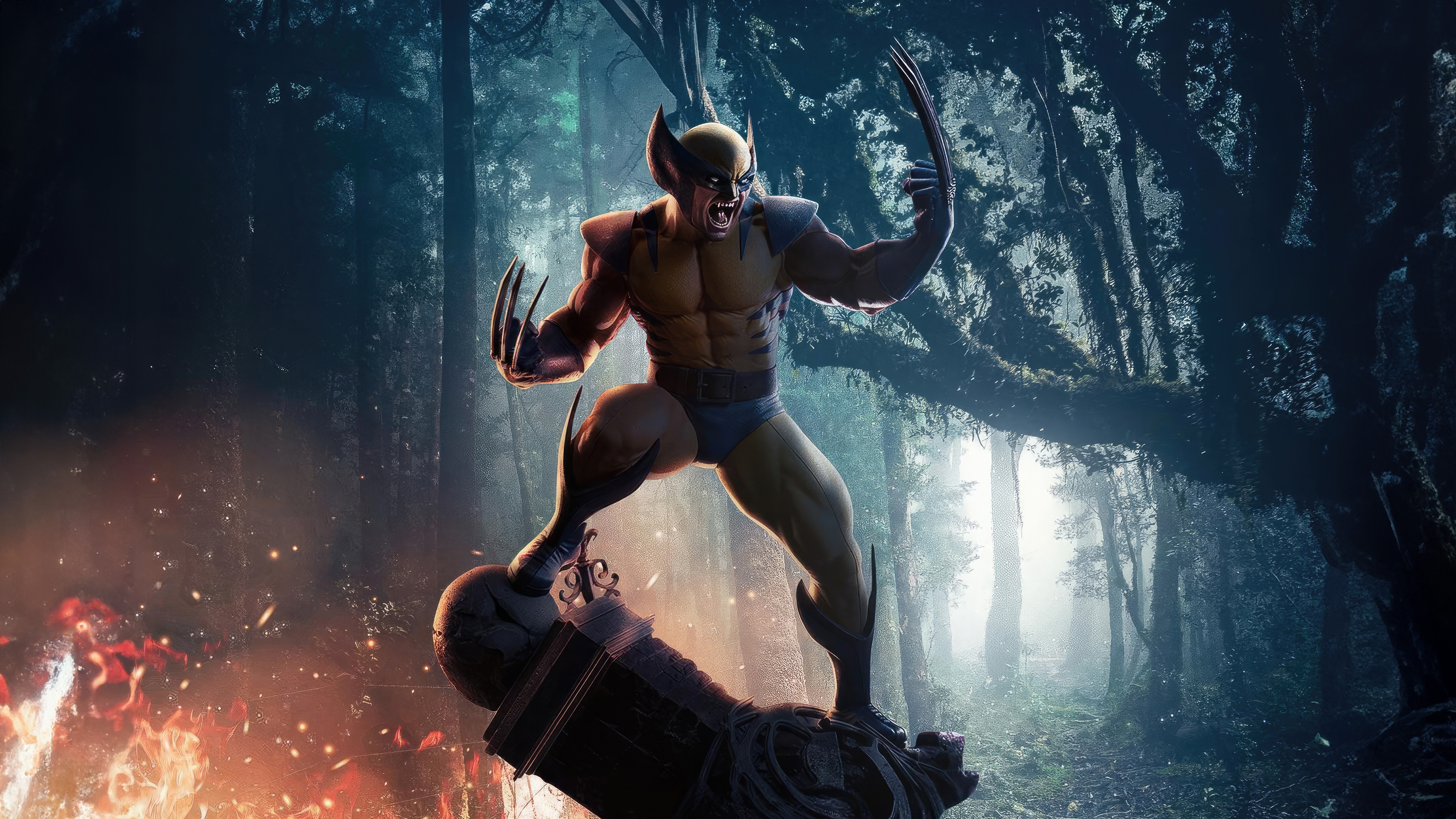 Wolverine with Razor Sharp Claws in a Forest HD Wallpaper