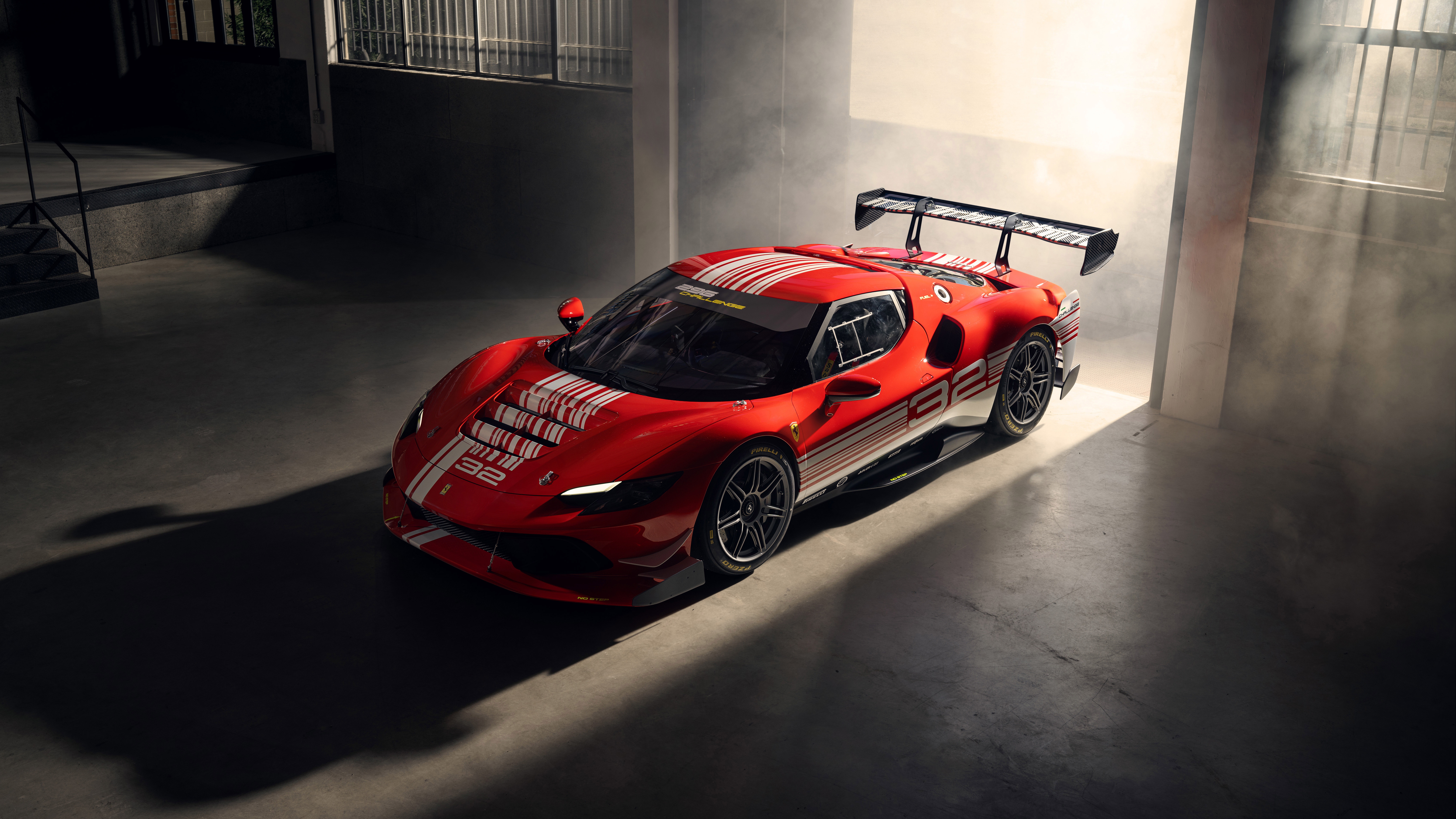 Red Ferrari 296 Challenge with White Stripes HD Wallpaper