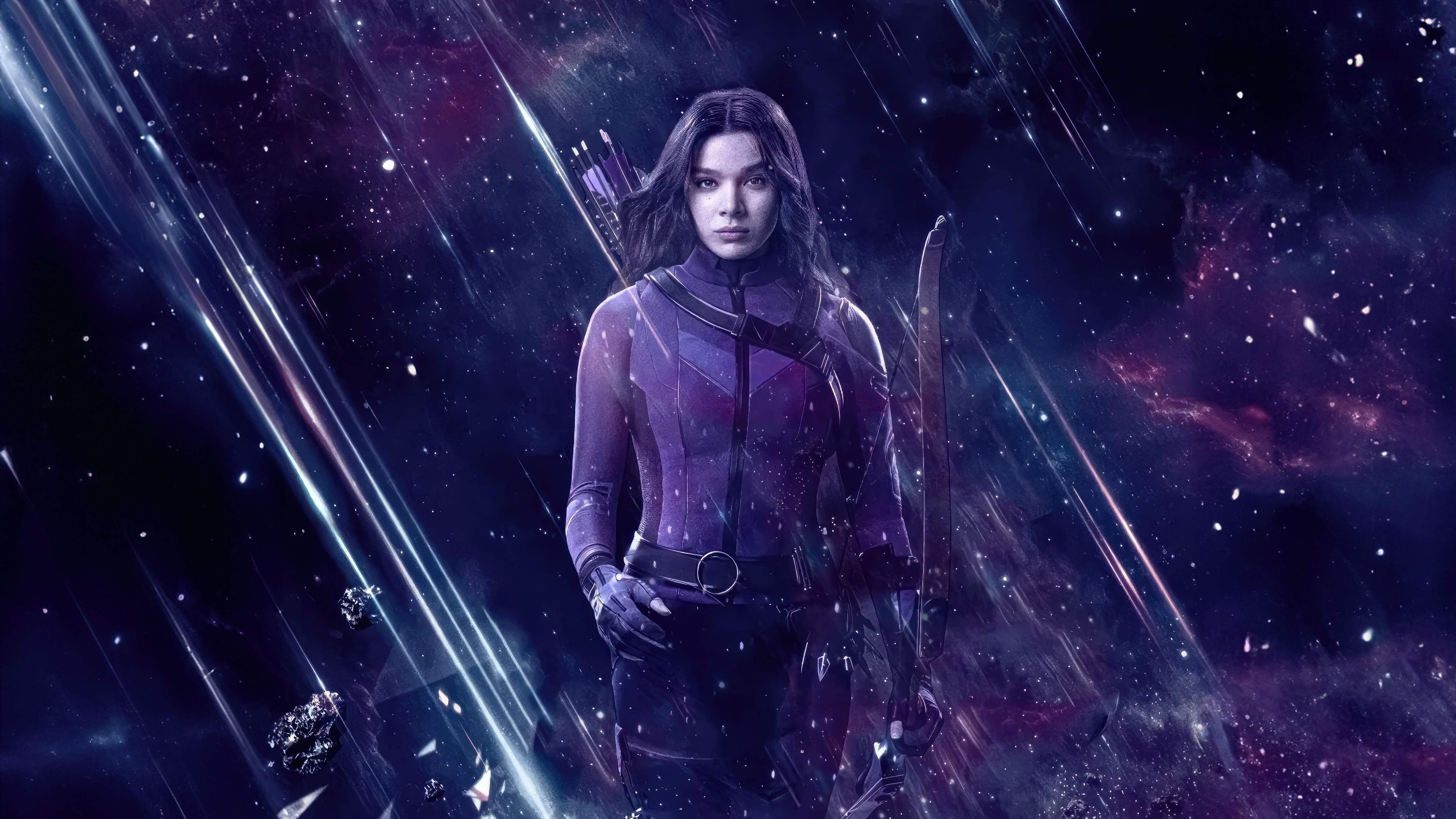 Kate Bishop in a purple suit with a bow and arrow HD Wallpaper