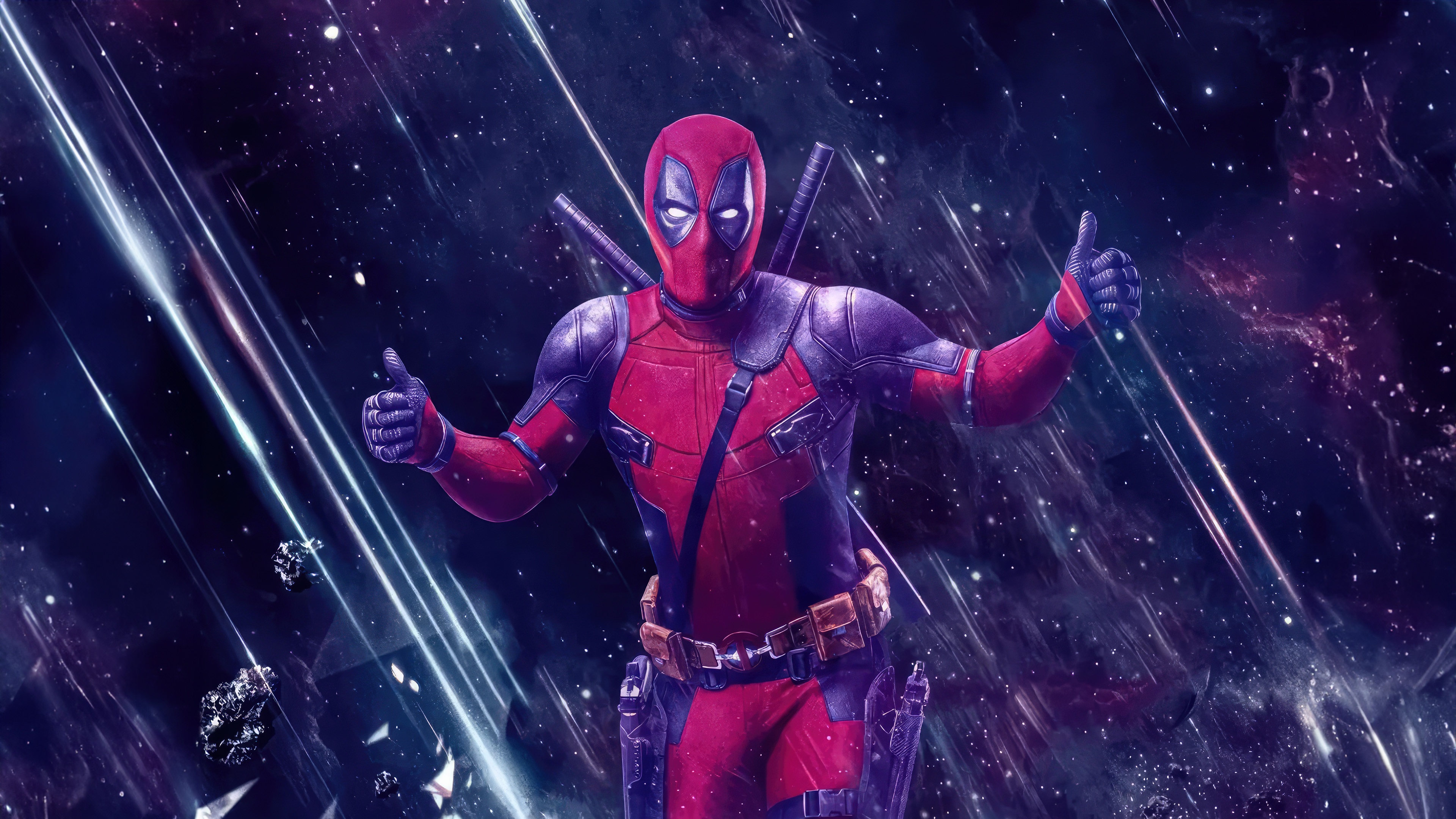 Deadpool in space with thumbs up HD Wallpaper