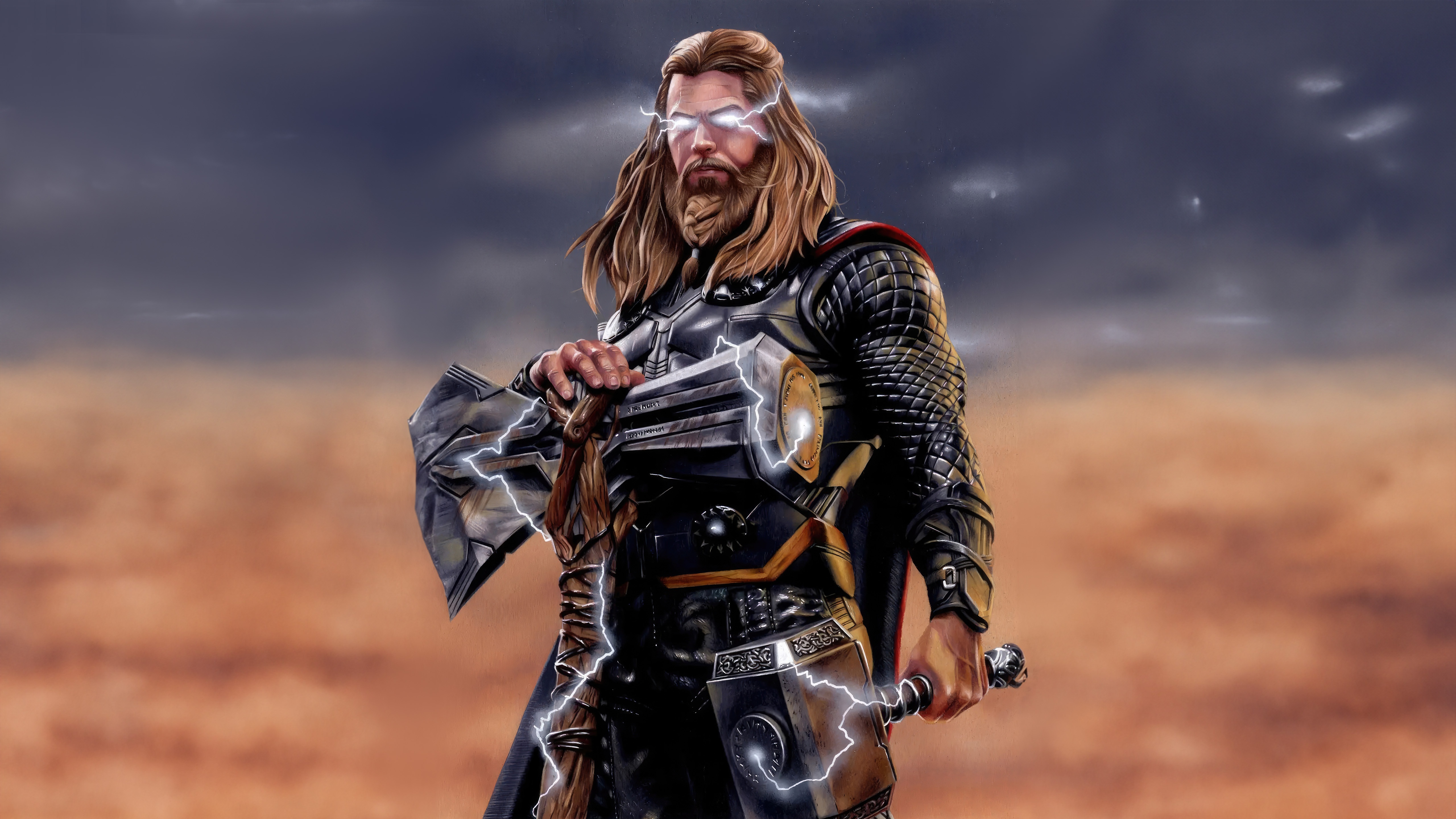 Thor with Mjolnir and lightning HD Wallpaper