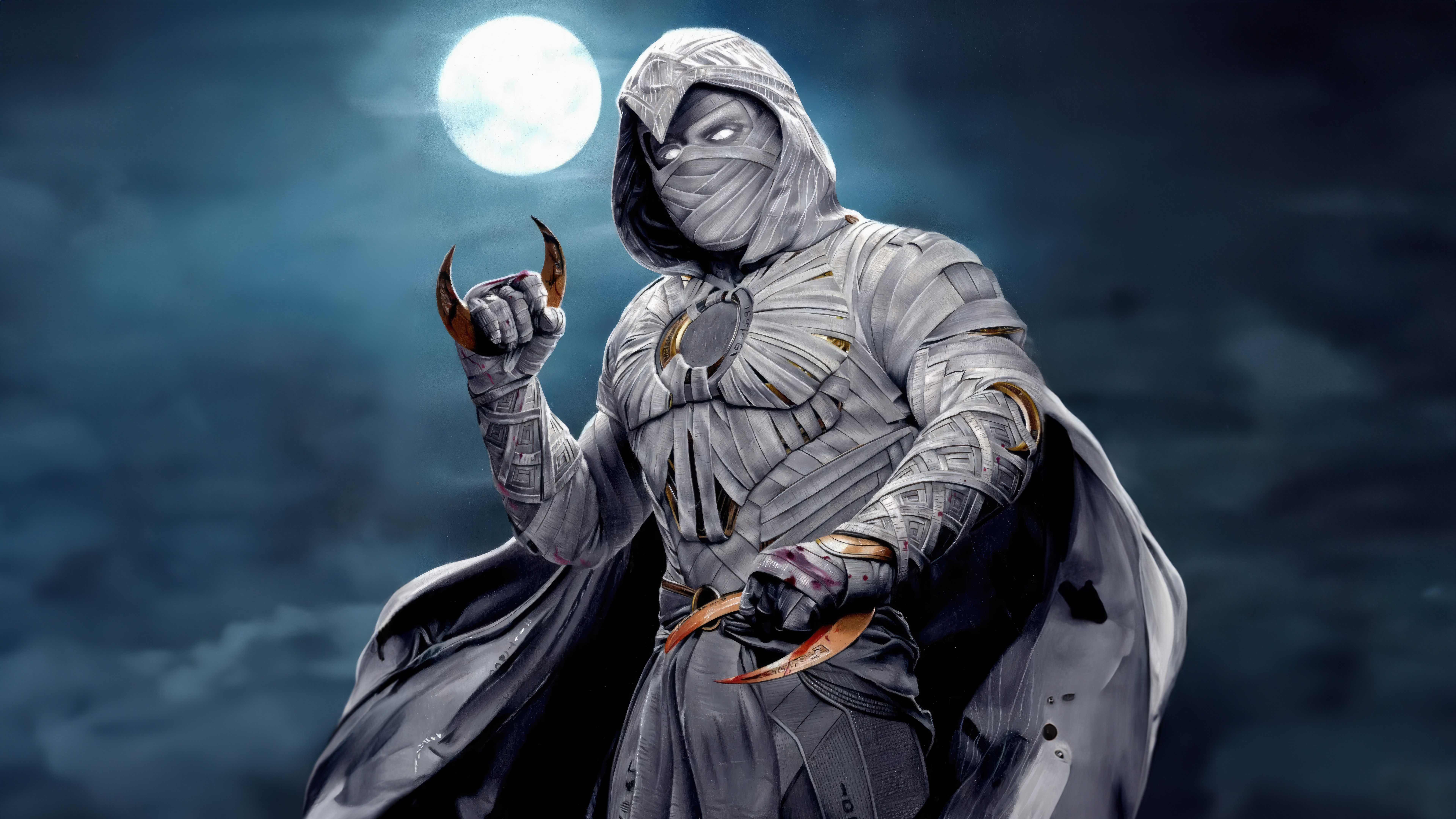 Moon Knight with Crescent Daggers Under the Moon HD Wallpaper