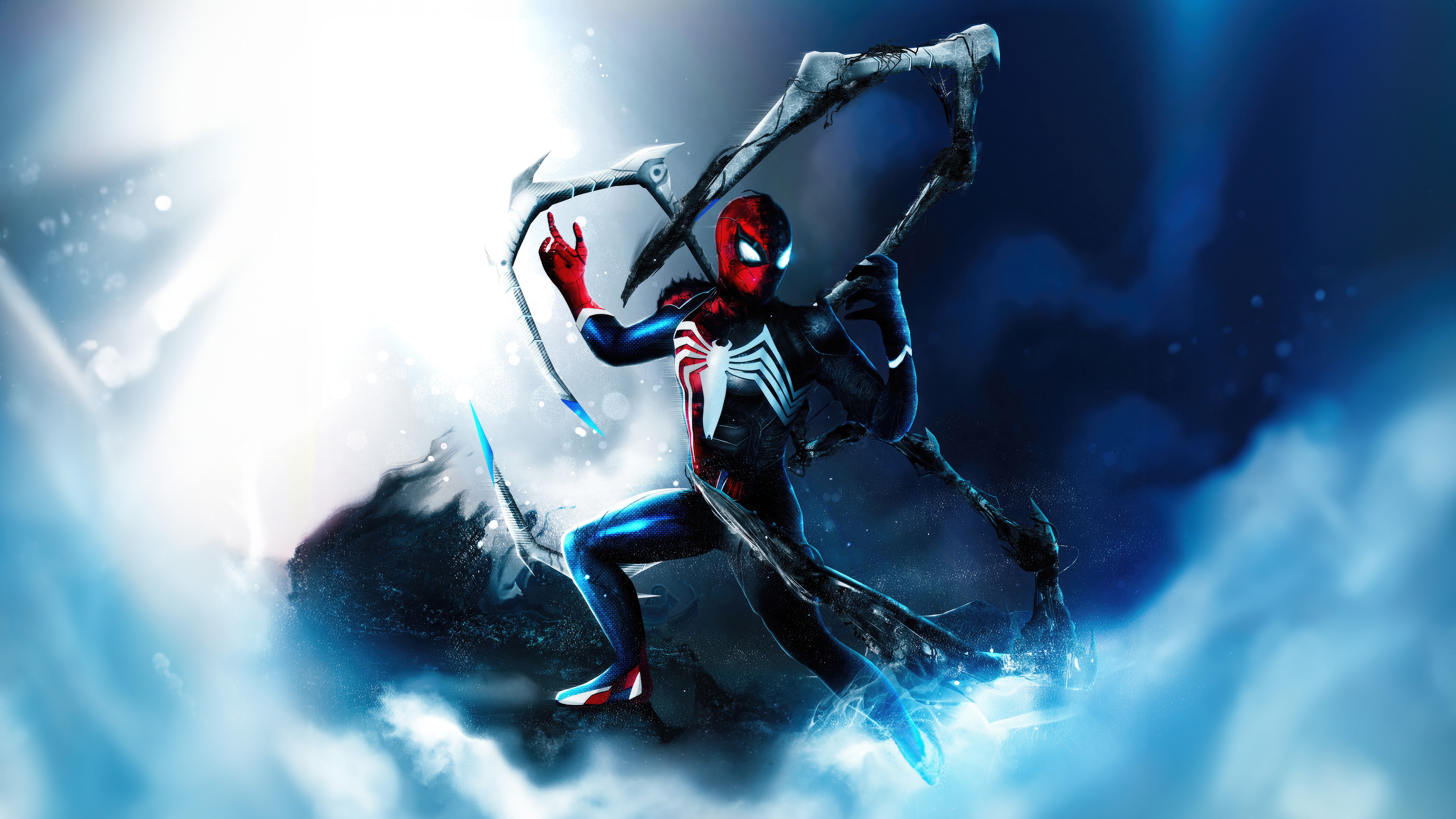 Spider-Man in Black Suit with Symbiote Tendrils HD Wallpaper
