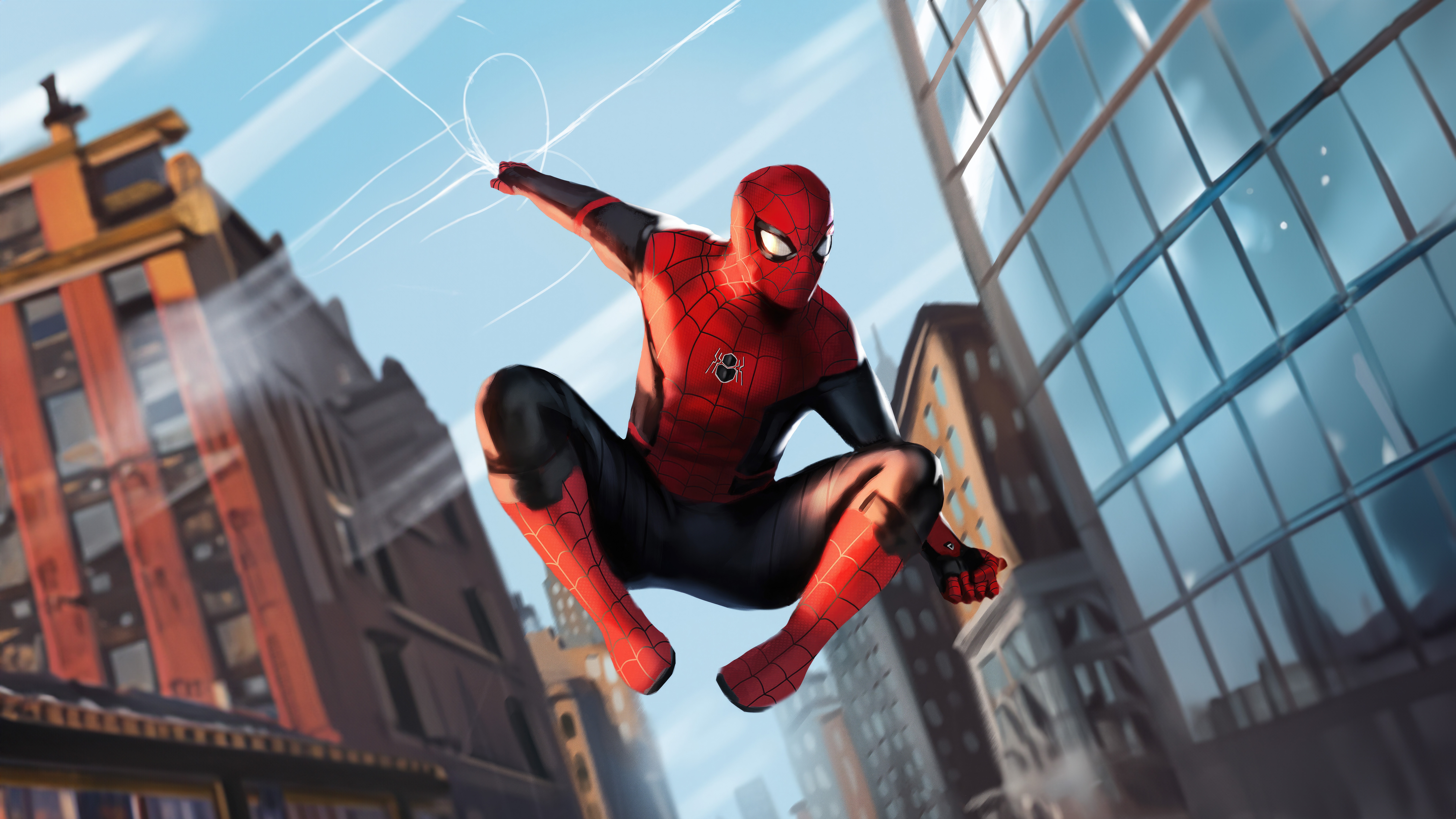 Spider-Man swinging through Queens HD Wallpaper