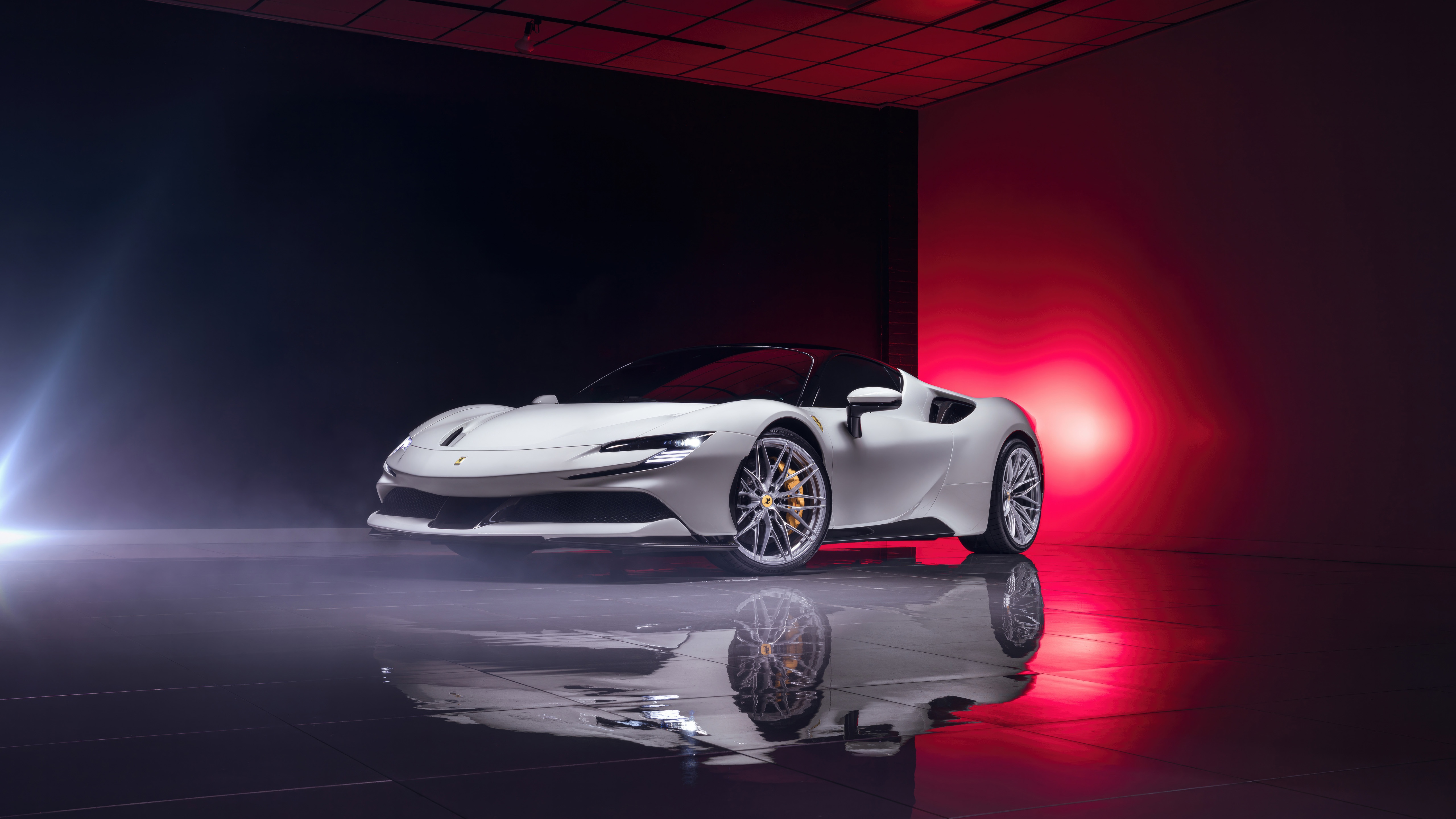 White Ferrari SF90 Stradale in studio HD Wallpaper