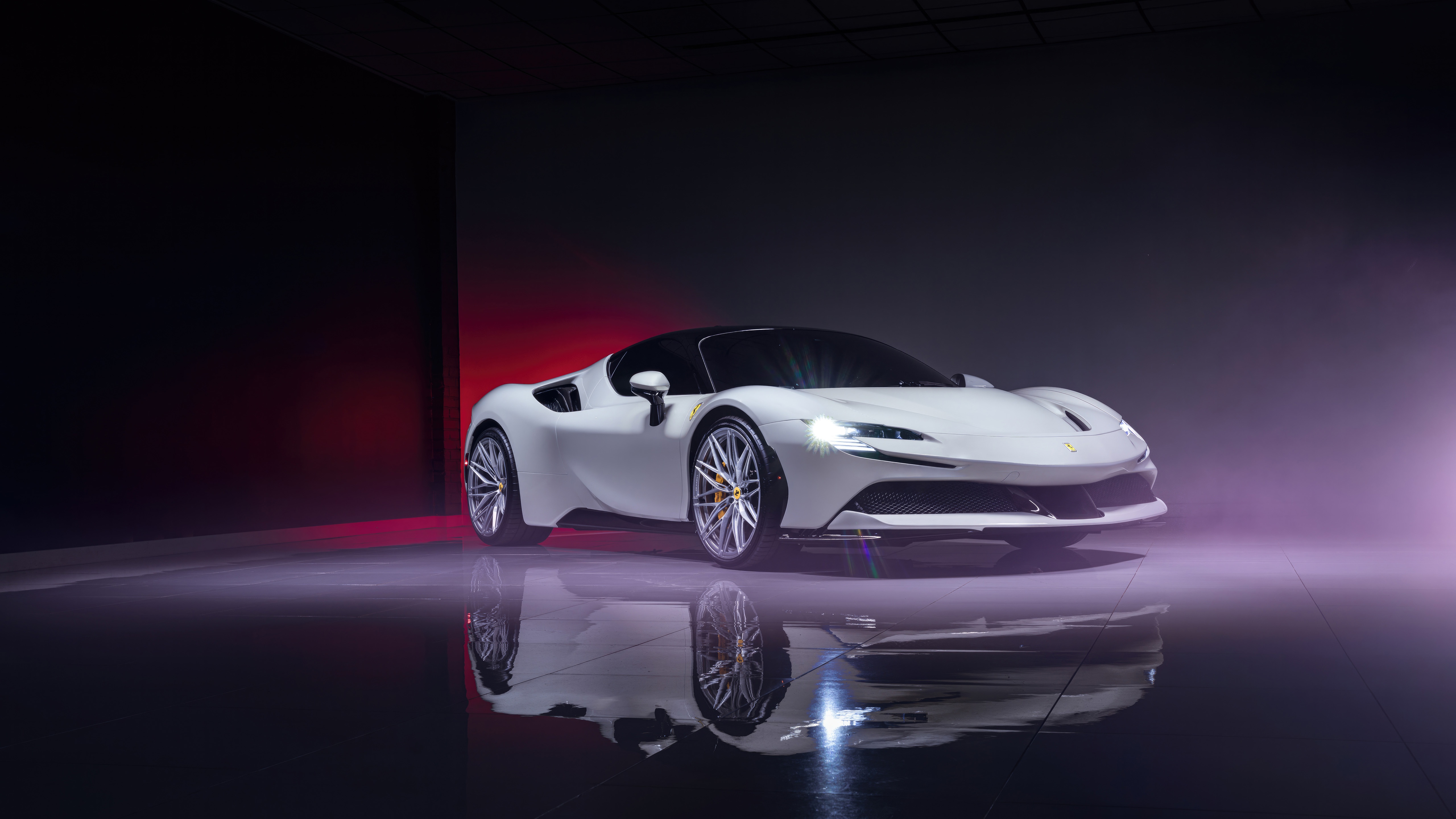 White Ferrari SF90 Stradale in studio HD Wallpaper