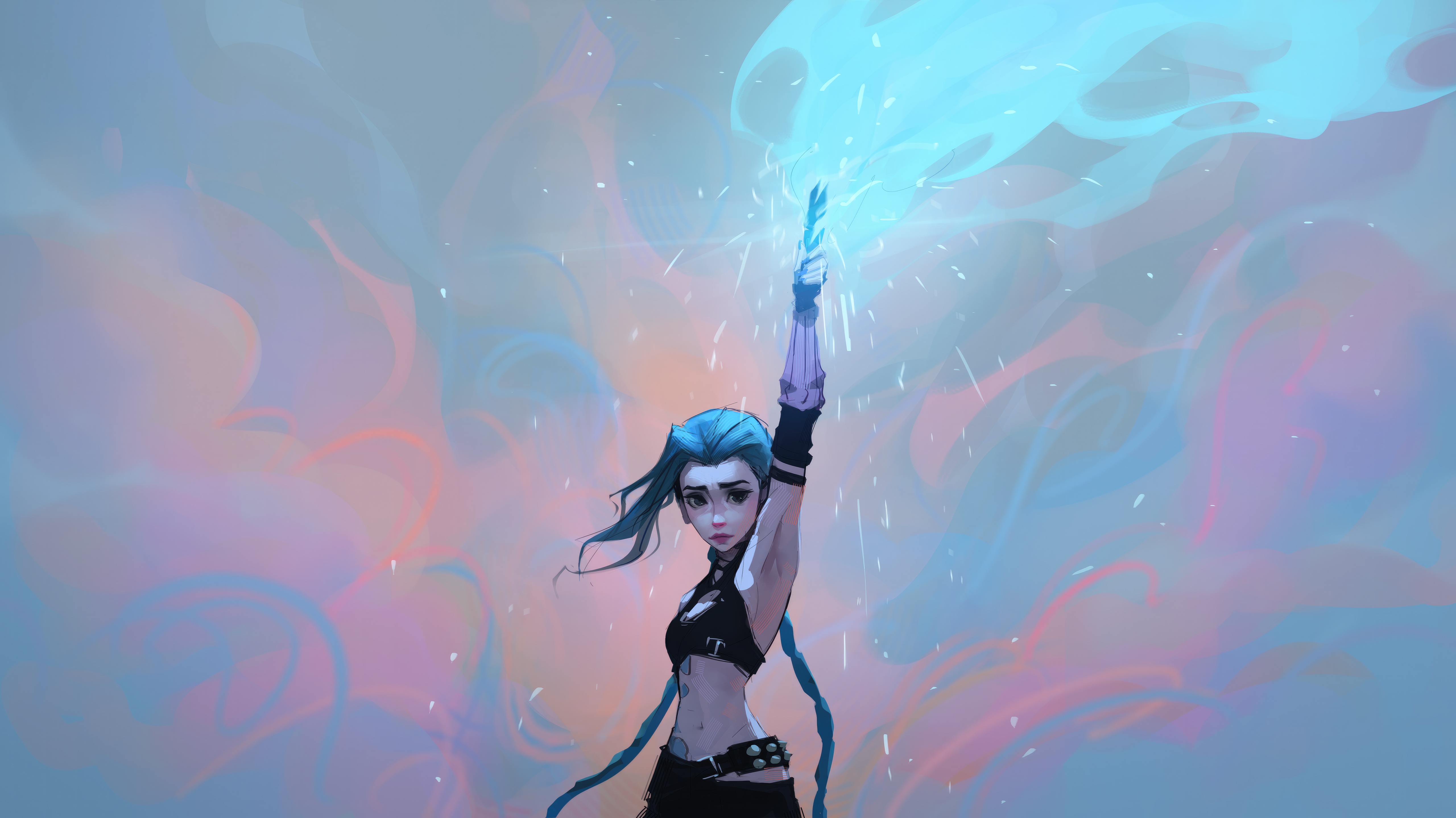 Jinx with Blue Energy in a Colorful Sky HD Wallpaper
